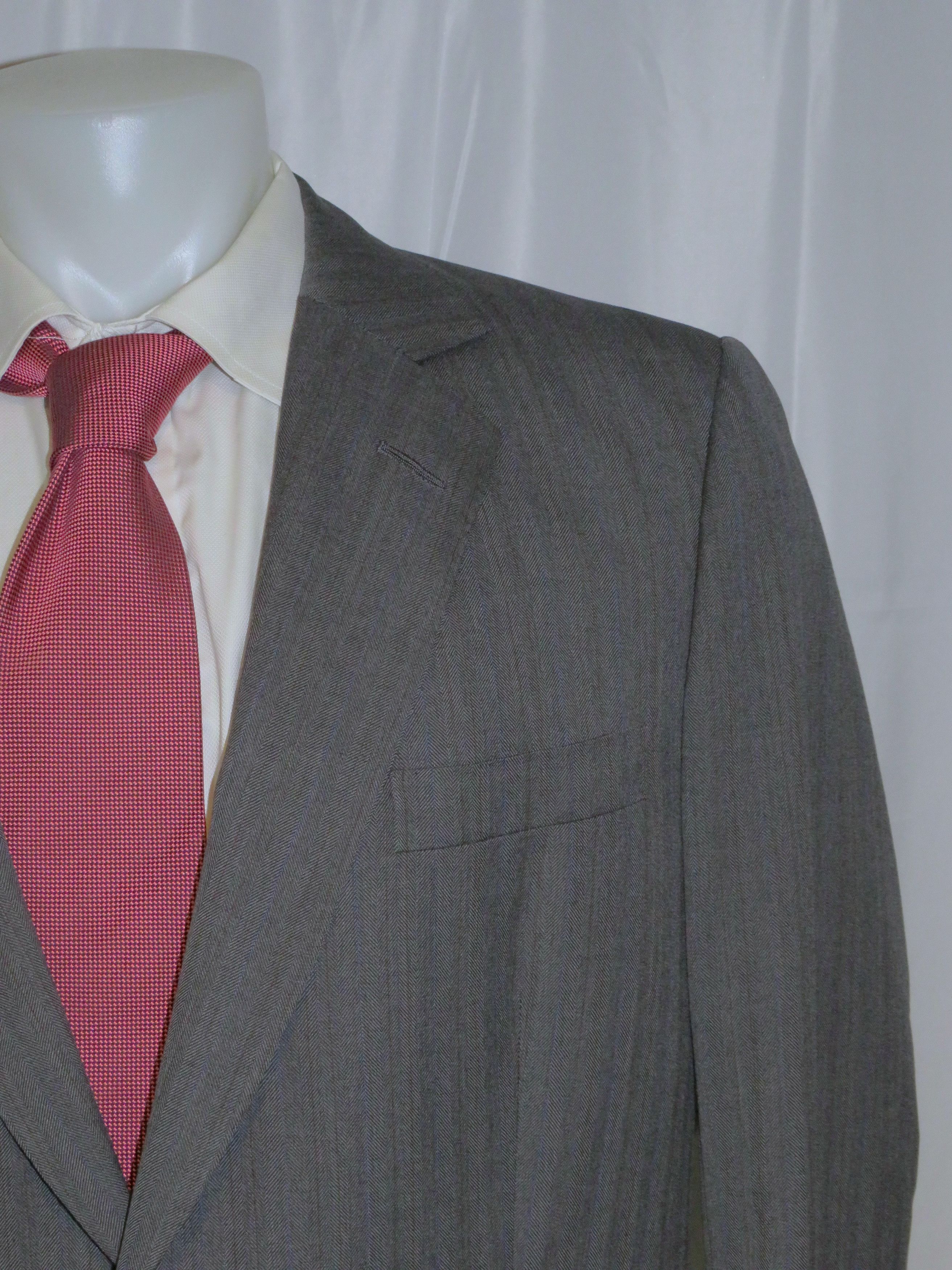 Henry Poole Savile Row Bespoke Gray Herringbone Two Button Blazer 44R Size 44R - 3 Thumbnail