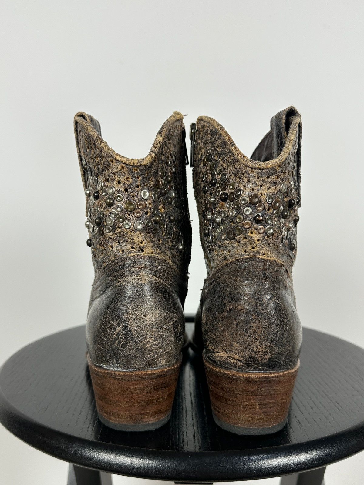 Sendra Sendra 8602 Brown Leather Studded Cowboy Biker Ankle Boots Size US 7.5 / IT 37.5 - 6 Thumbnail