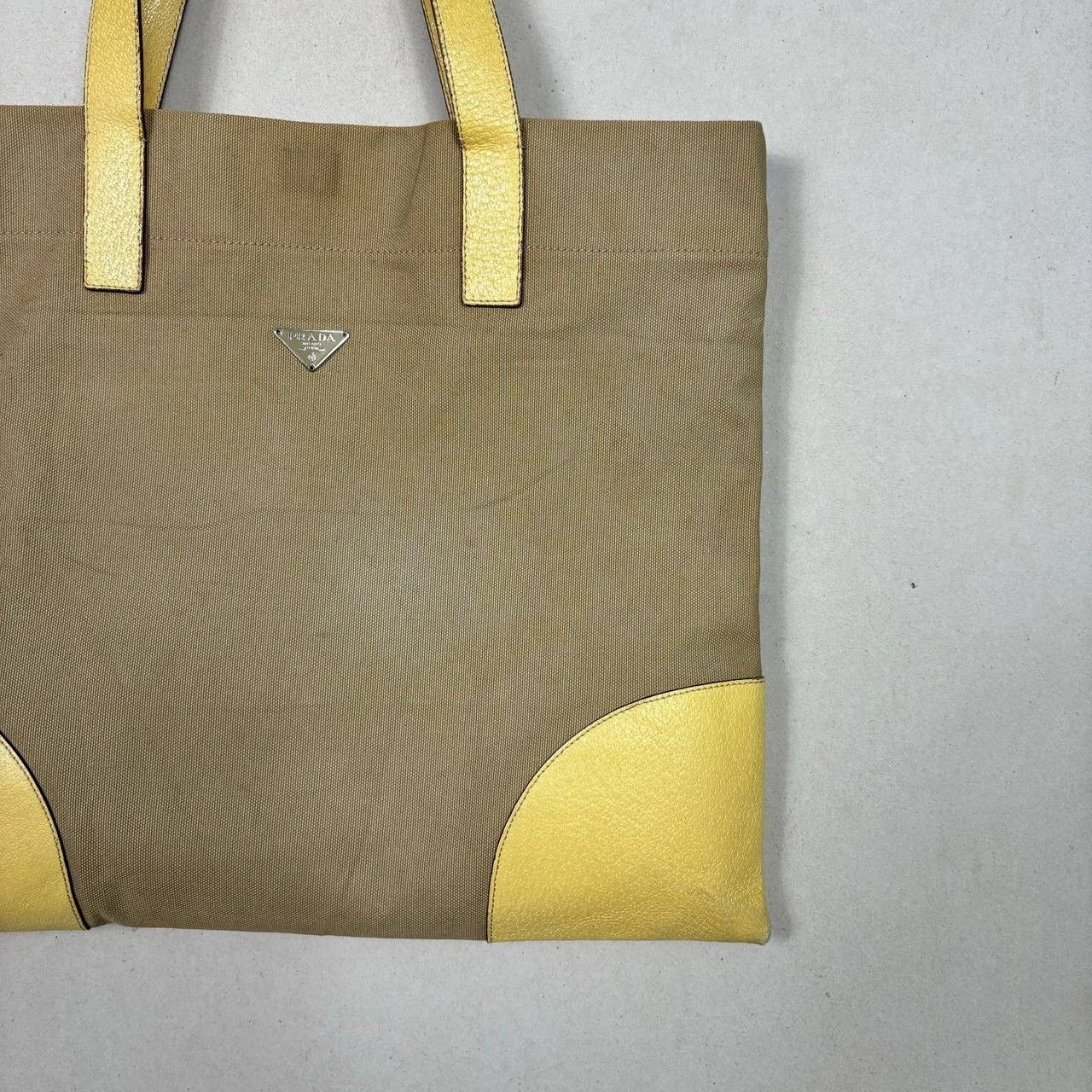 Prada Vintage 90s Prada Canvas Leather Tote Bag Triangle Logo Size ONE SIZE - 4 Thumbnail