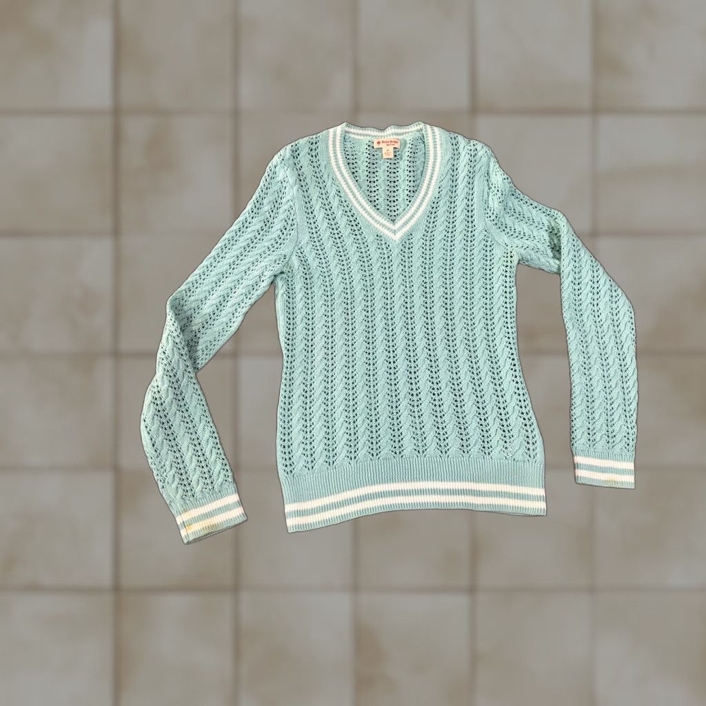 Brooks Brothers Brooks Brothers Sweater Womens M Blue Cable-Knit V-Neck Preppy Pullover Knit Cotton Regular Sleeve Long Size M / US 6-8 / IT 42-44 - 1 Thumbnail