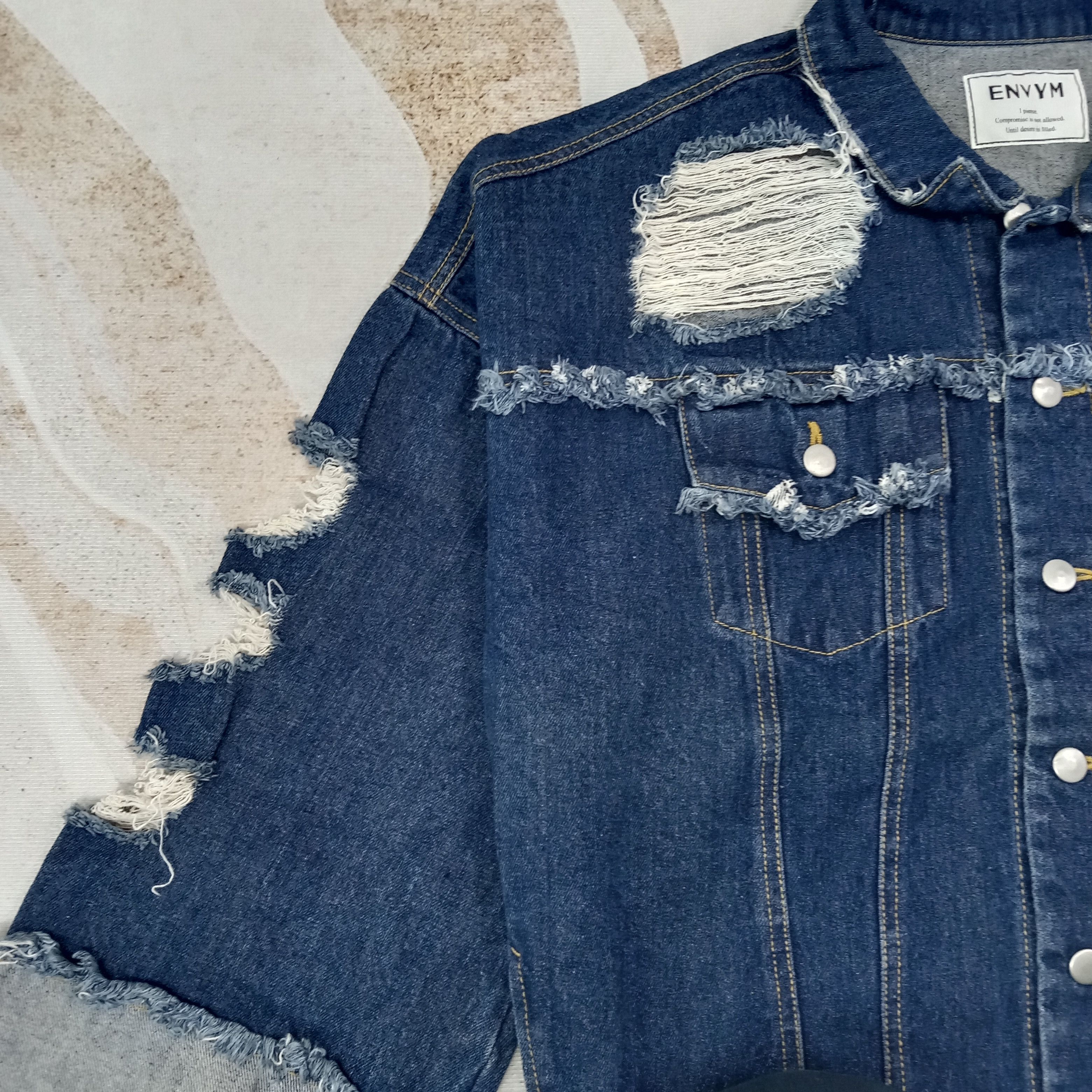 For All To Envy ENVYM Designer Ripped Denim Jacket C266N20 Size US L / EU 52-54 / 3 - 3 Thumbnail