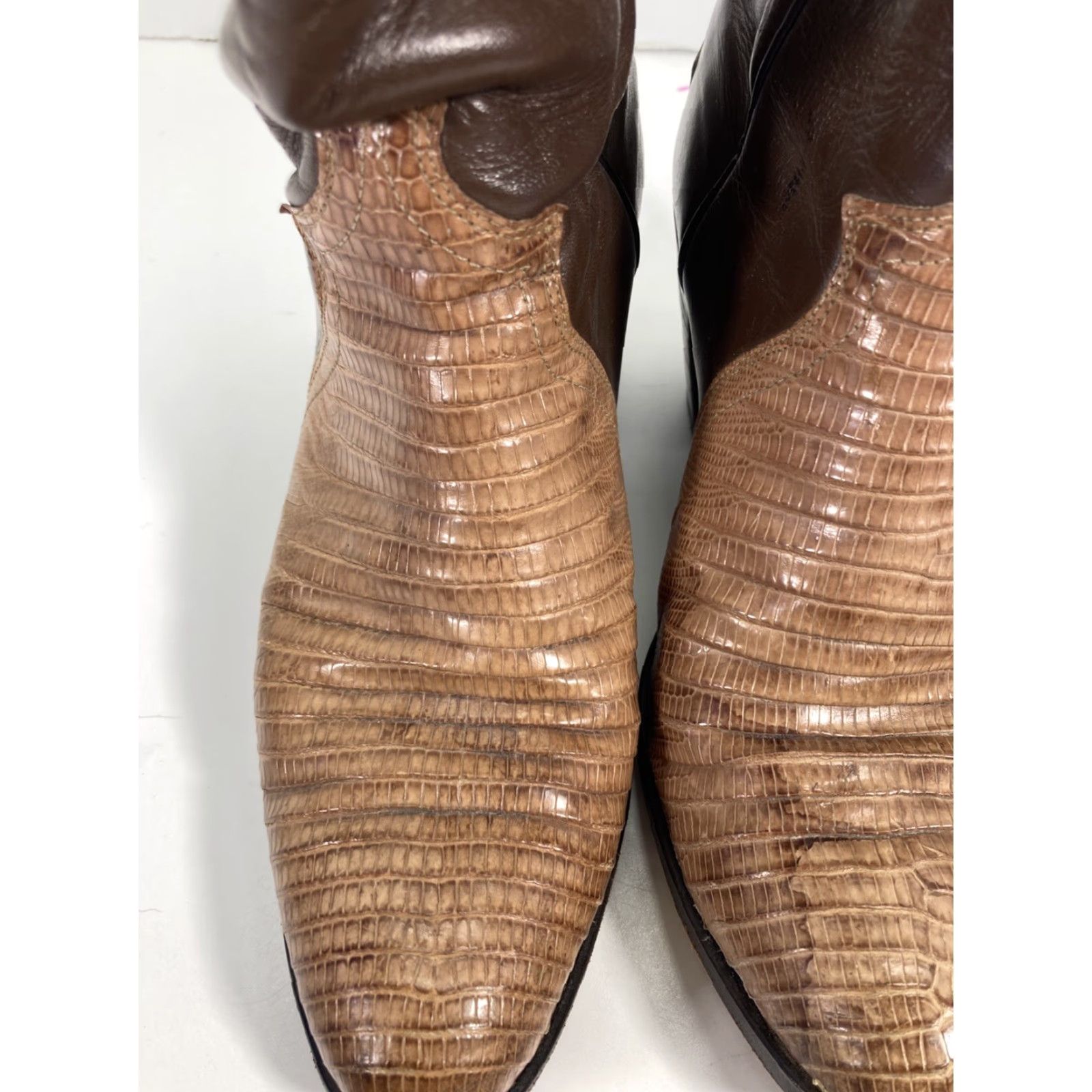Justin Boots VINTAGE Justin Teju Lizard Boots Women 6 B Brown Leather 15 Inch 3 Inch Heel VTG Boots Mens? Size US 6 / IT 36 - 3 Thumbnail
