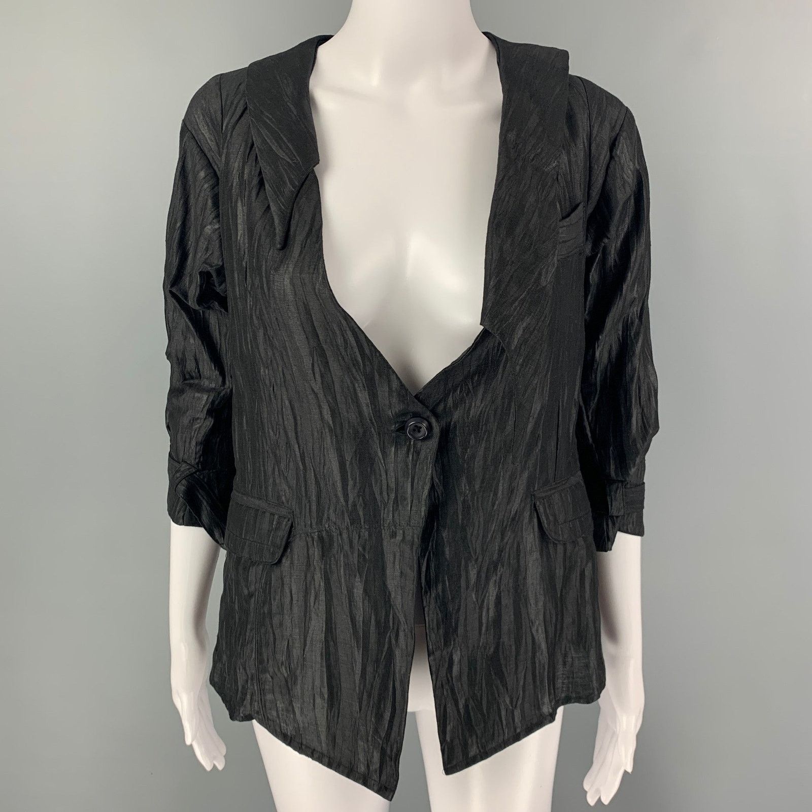 Other COSA NOSTRA Size M Black Silk Blend Wrinkled Jacket Size M / US 6-8 / IT 42-44 - 1 Thumbnail