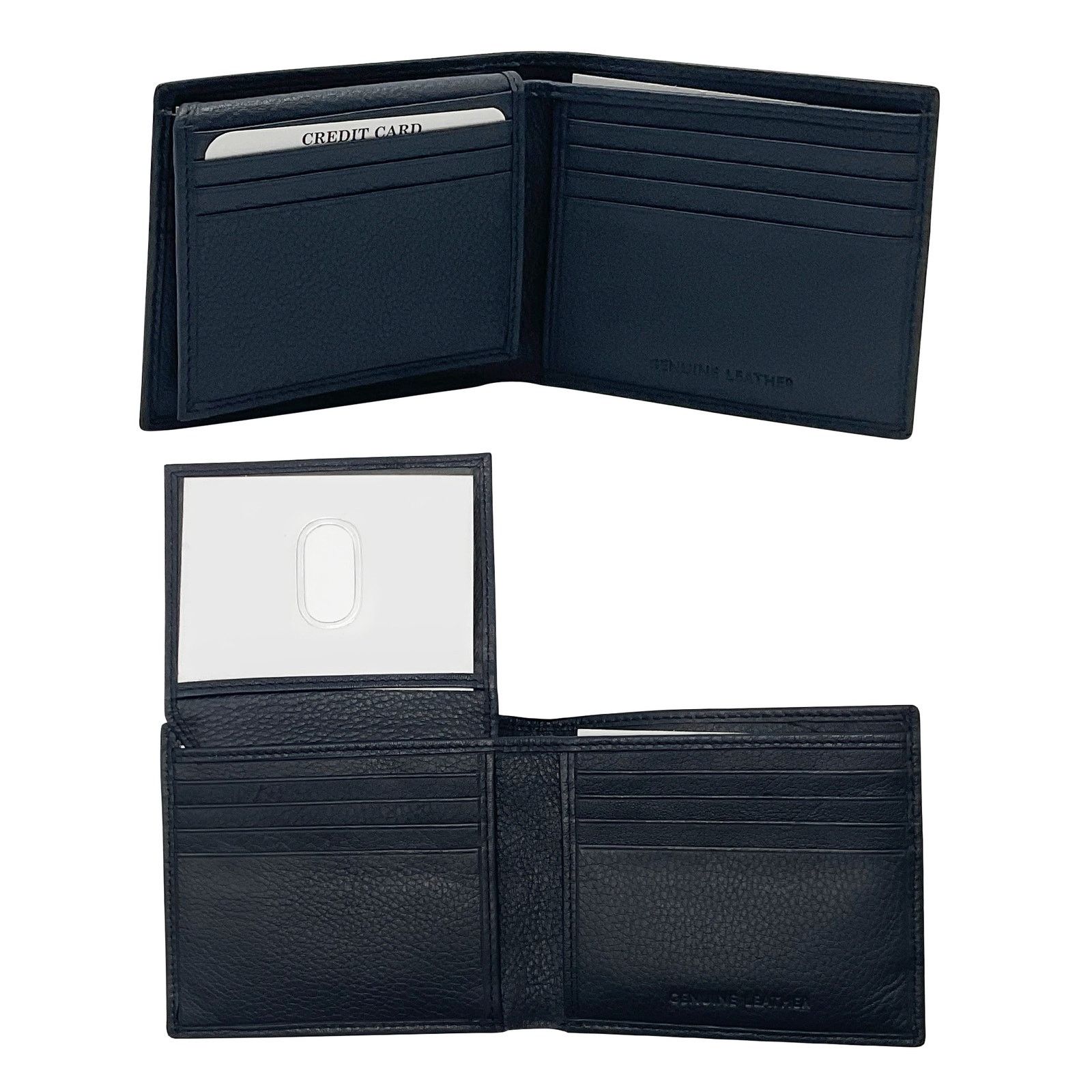 Handmade Men's minimalist dark blue leather wallet with ID window Size ONE SIZE - 2 Thumbnail