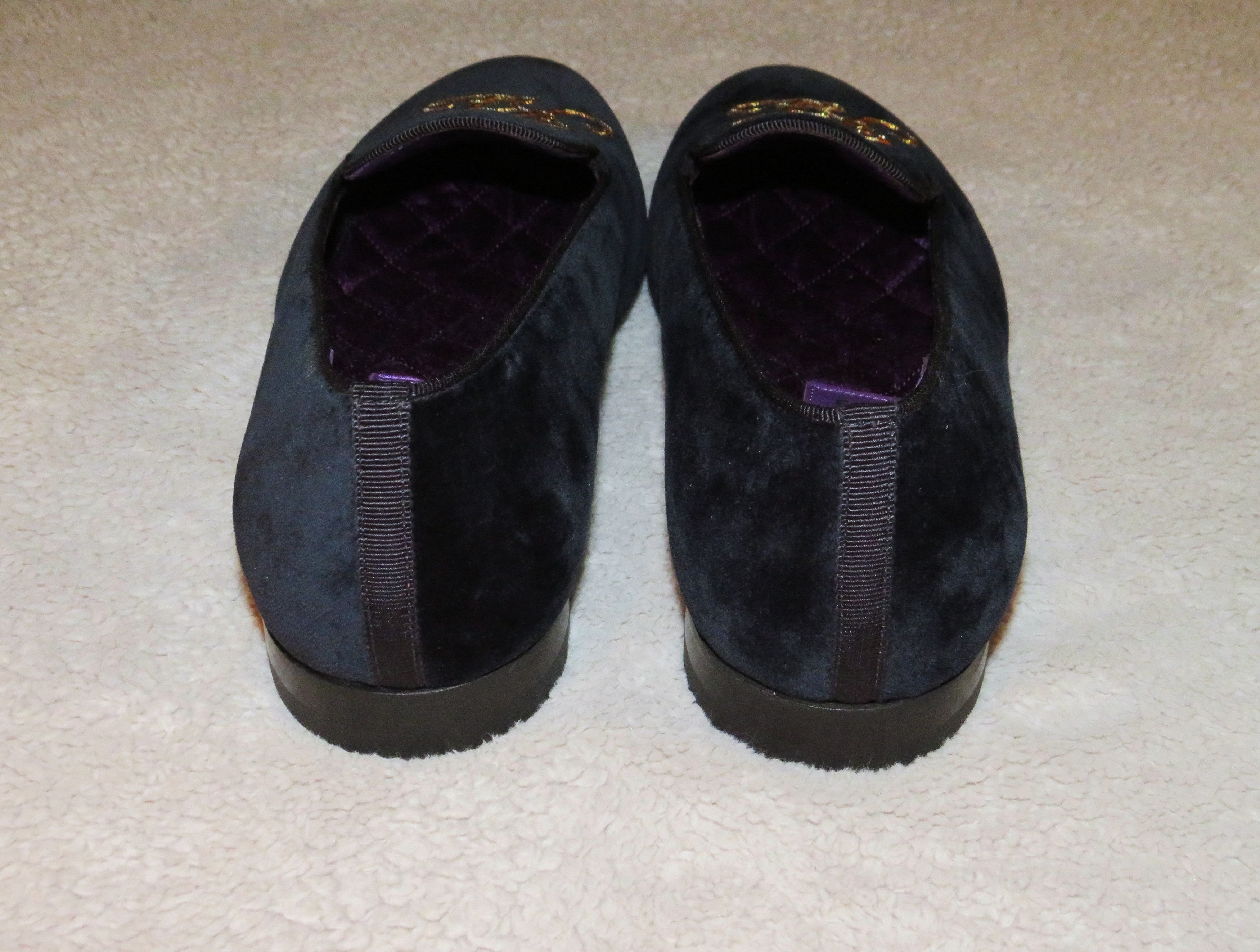 Ralph Lauren Purple Label Alonzo Navy Gold Bullion RL Velvet Slipper 8D NWB Size US 8 / EU 41 - 8 Thumbnail