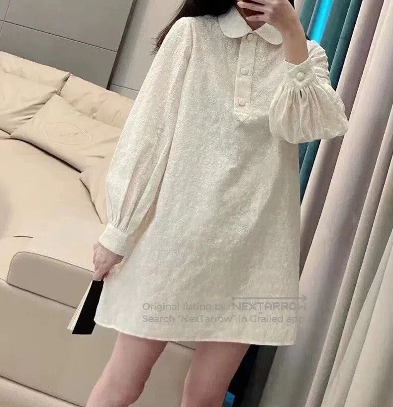 Gucci Gucci Beige logo embroidered cotton cotton doll collar sin Size XS / US 0-2 / IT 36-38 - 7 Thumbnail