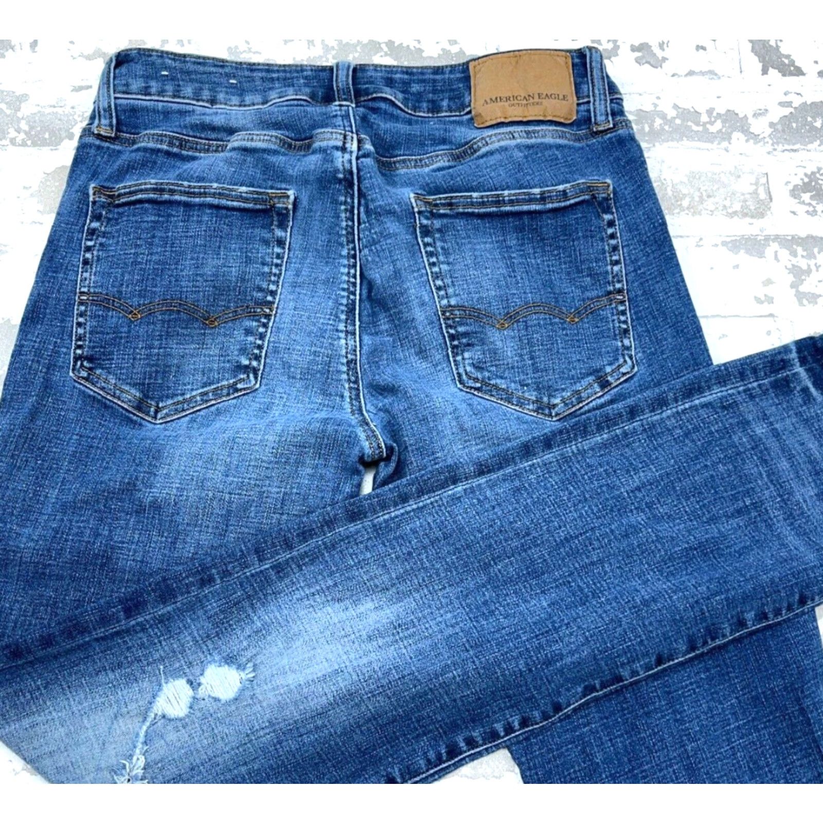 American Eagle Outfitters American Eagle Jeans Men 30x34 Slim Straight Leg Next Level Stretch Dark Holes Size US 30 / EU 46 - 3 Thumbnail