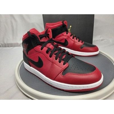 Jordan Brand Nike Air Jordan 1 Mid Reverse Bred 554724-660 Red Black Mens Size US 12 / EU 45 - 1 Thumbnail