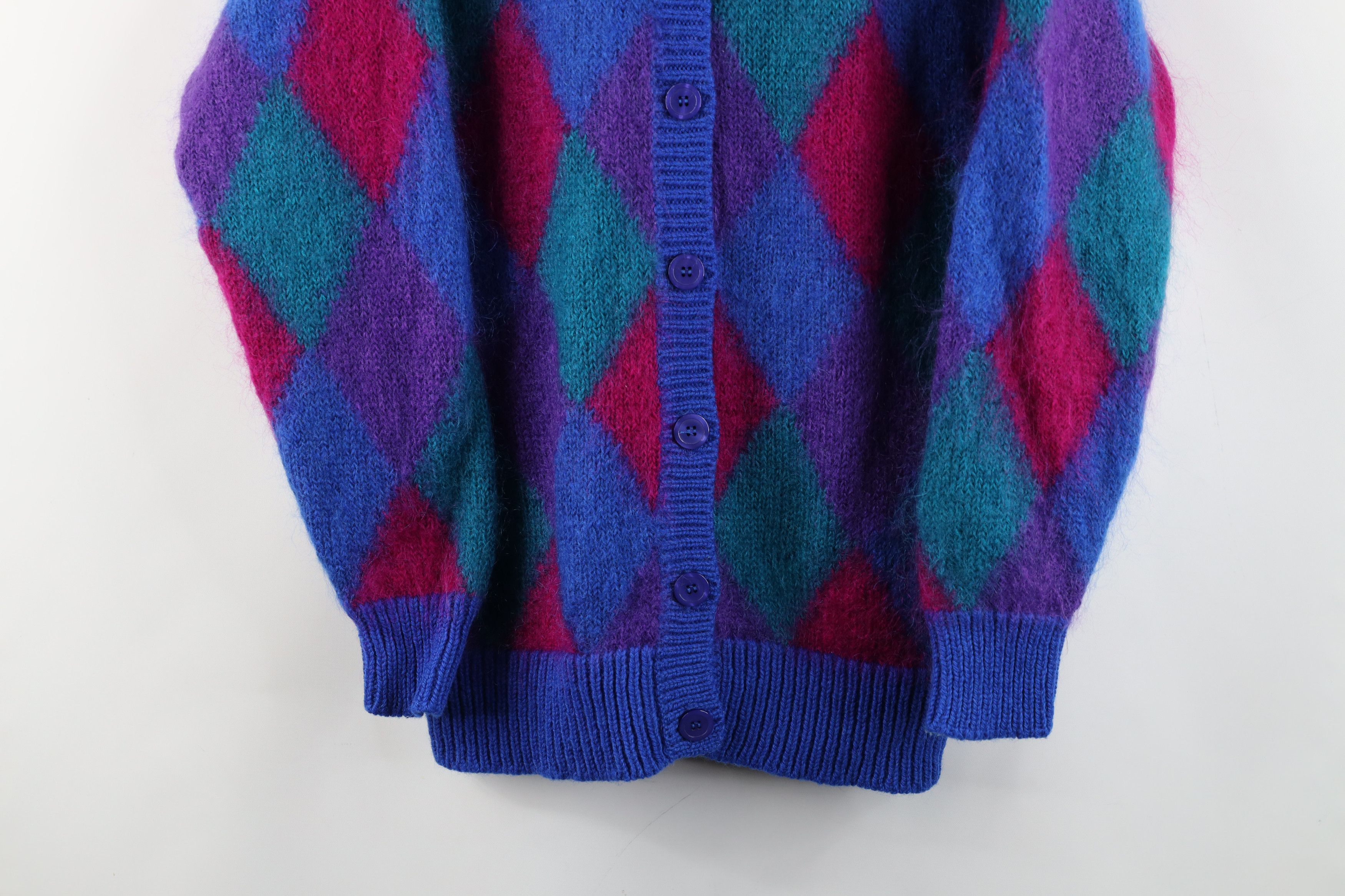 Vintage Vintage 90s Streetwear Mohair Wool Argyle Cardigan Sweater Size M / US 6-8 / IT 42-44 - 3 Thumbnail