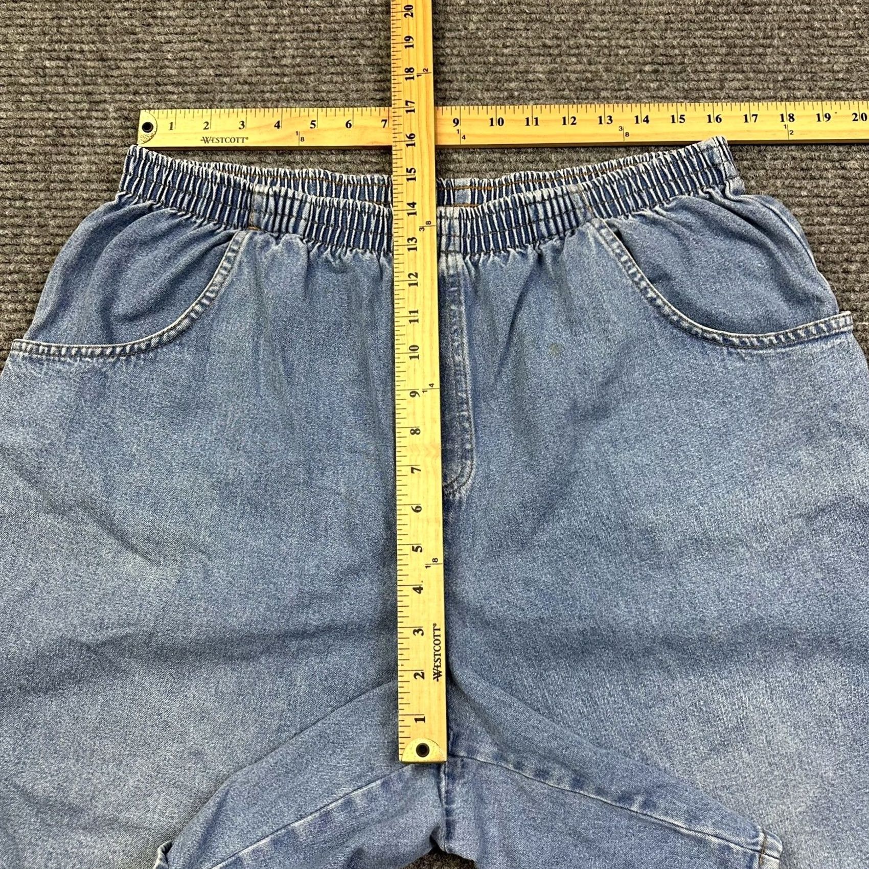Vintage VINTAGE Womens 90s Denim Shorts Bermuda 20W Blue High Rise Elastic Waist 100% Cotton Size 42" / US 20 - 4 Thumbnail