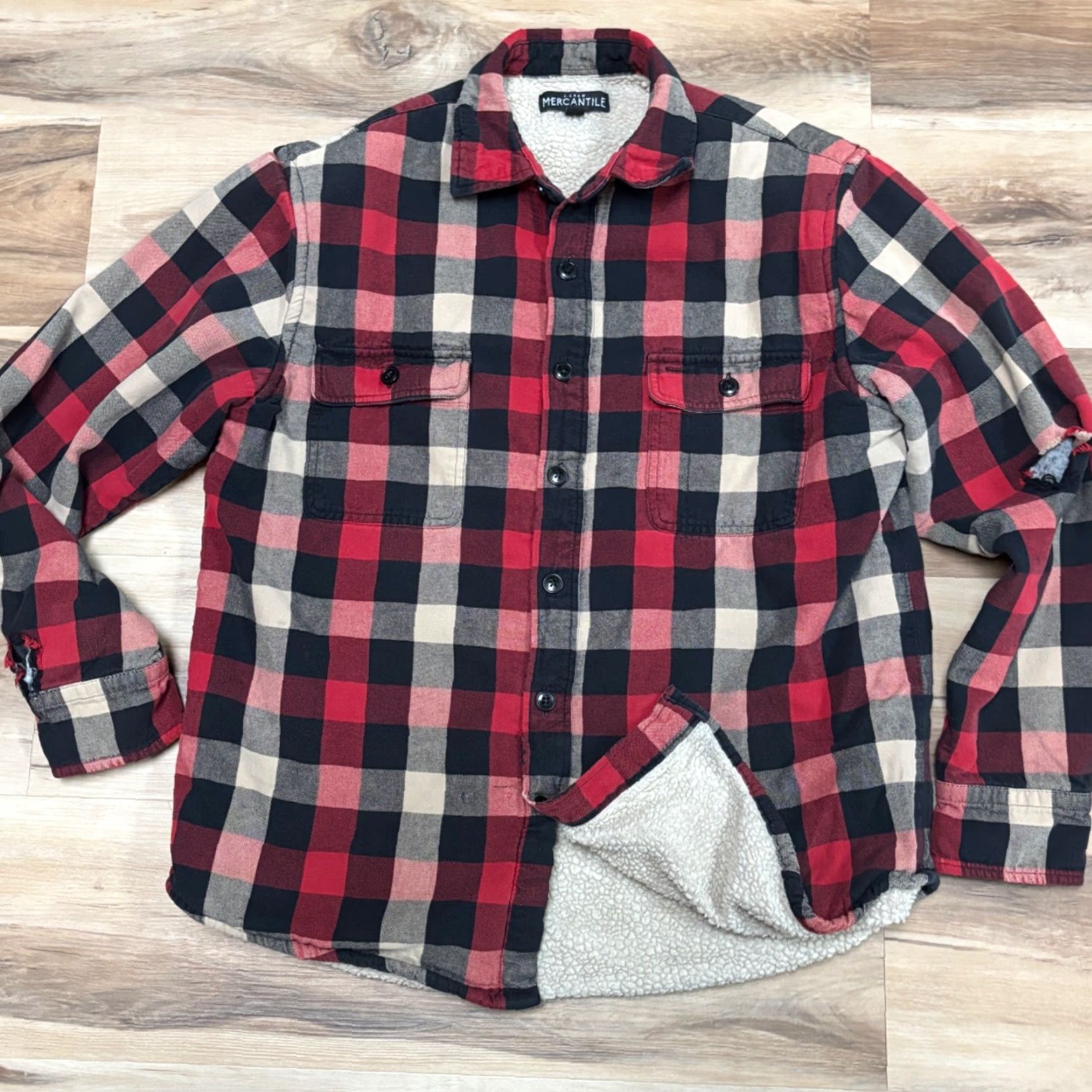 J.Crew J.CREW Flannel Shirt Mens M Sherpa Lined Plaid Red Button-Up Shirt Regular Fit Size US M / EU 48-50 / 2 - 2 Thumbnail