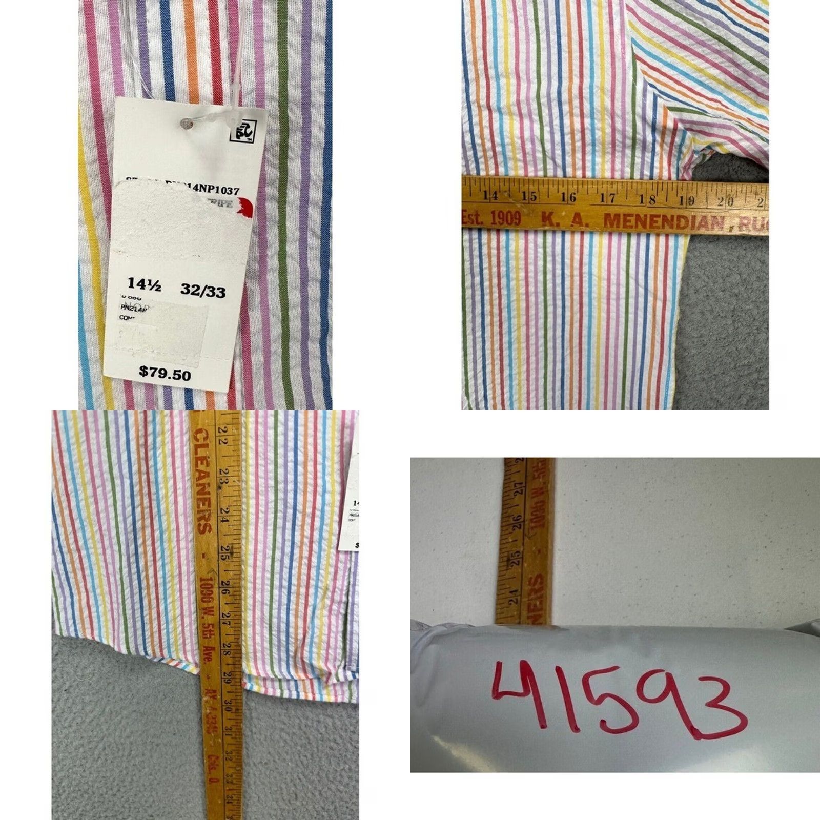 Vintage Penguin by Munsingwear Shirt Mens Small 14.5 Slim Dress Blue Striped Cotton Polyester Button-Down 32-33 Heritage Size 40R - 8 Thumbnail