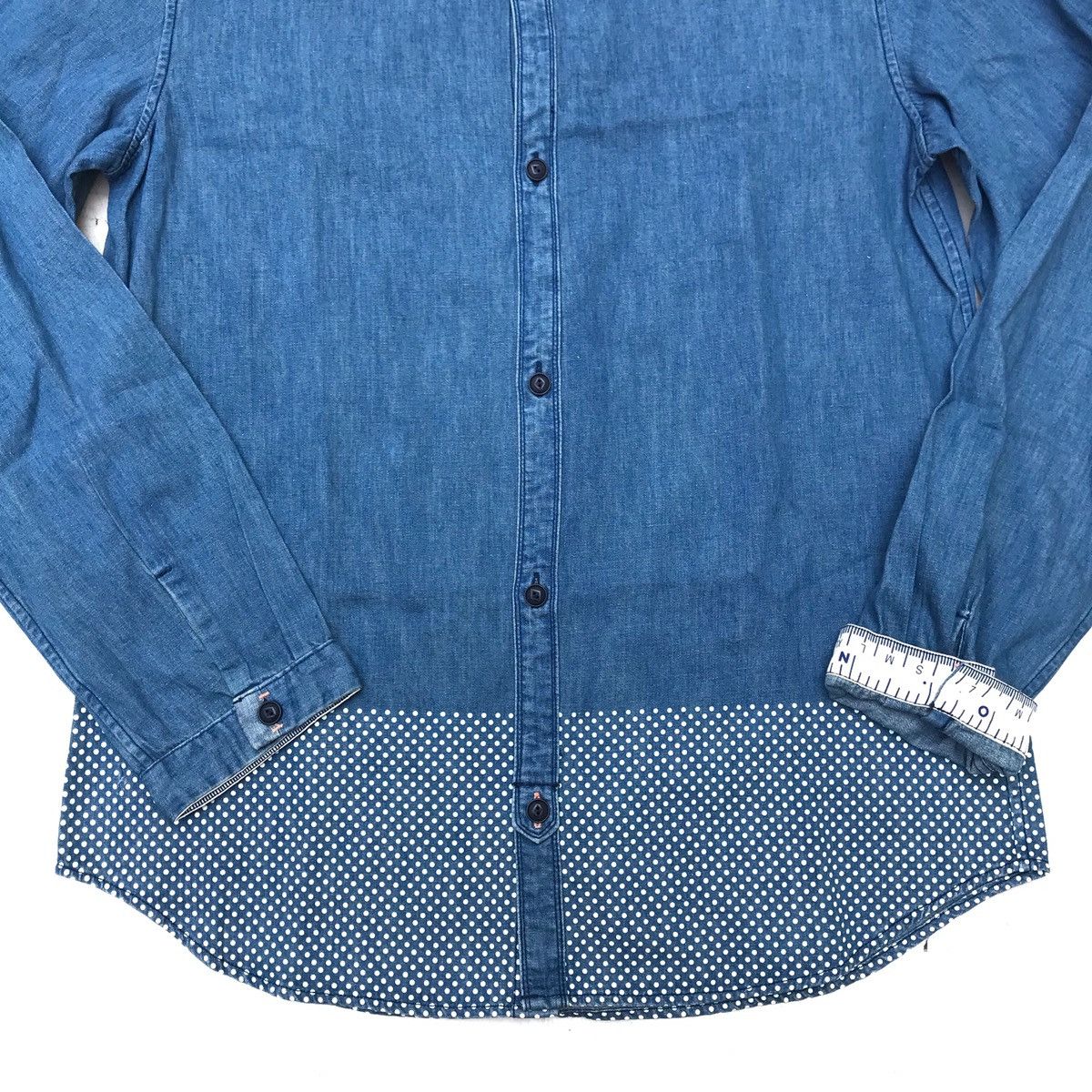 Designer × R.Newbold × Vintage R.NEWBOLD Born in Britain long sleeve denim blue polkadot Size US XL / EU 56 / 4 - 5 Thumbnail