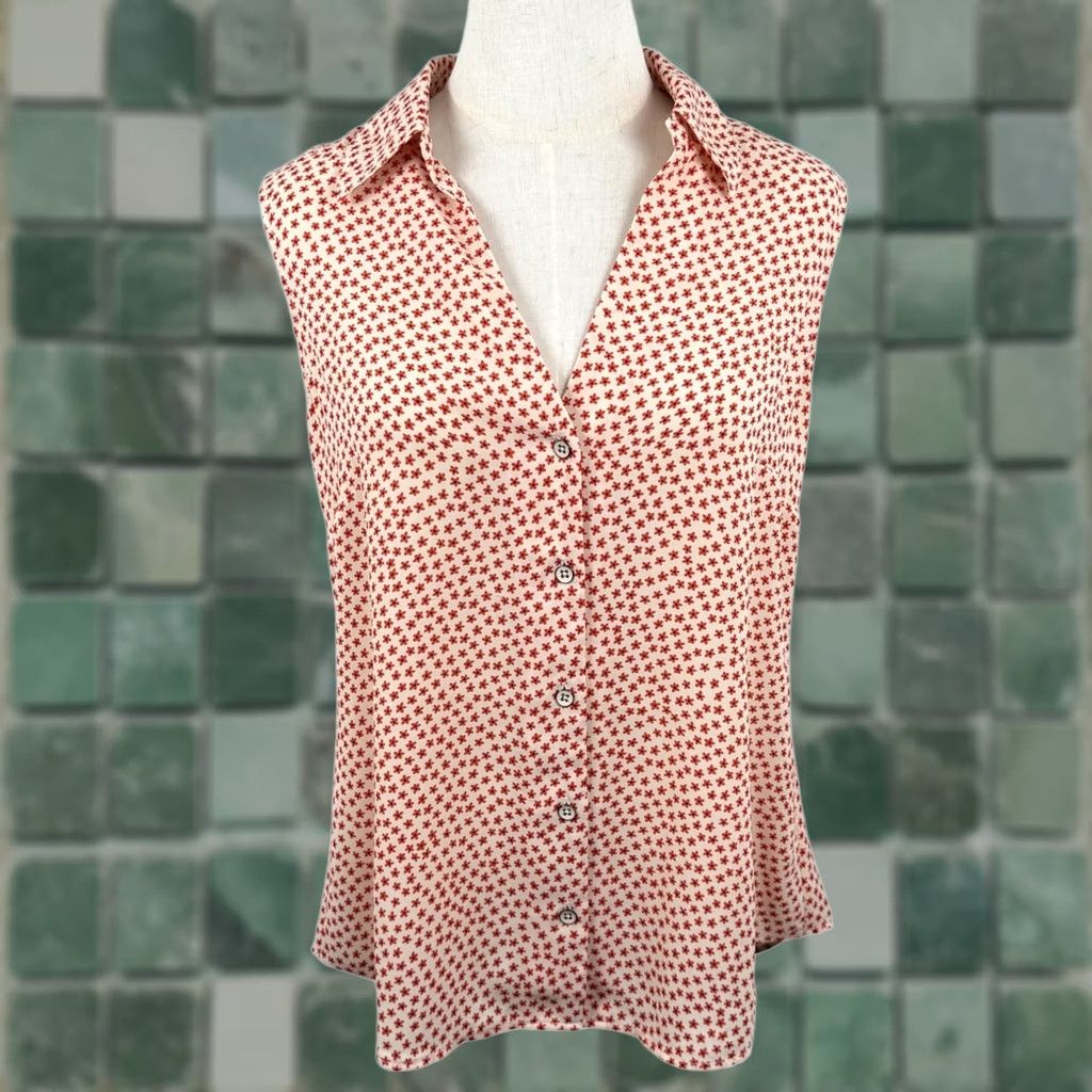 Vintage Cabi Blouse Sleeveless Floral Star Cream Red Button Front Office Summer Size S / US 4 / IT 40 - 1 Thumbnail
