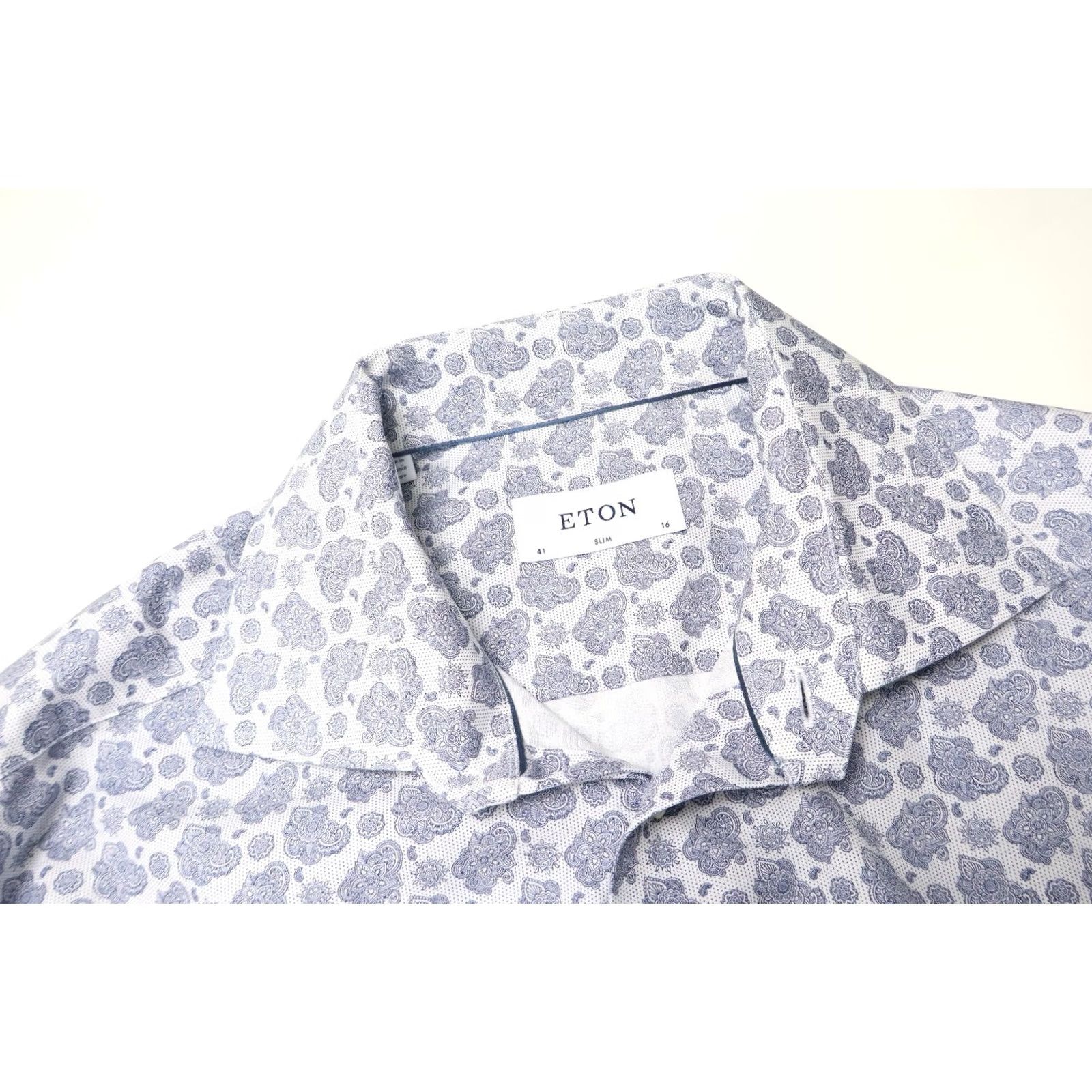Eton ETON Slim Shirt Men's Blue Floral Patterned Spread Collar 41 16 Size US L / EU 52-54 / 3 - 4 Thumbnail