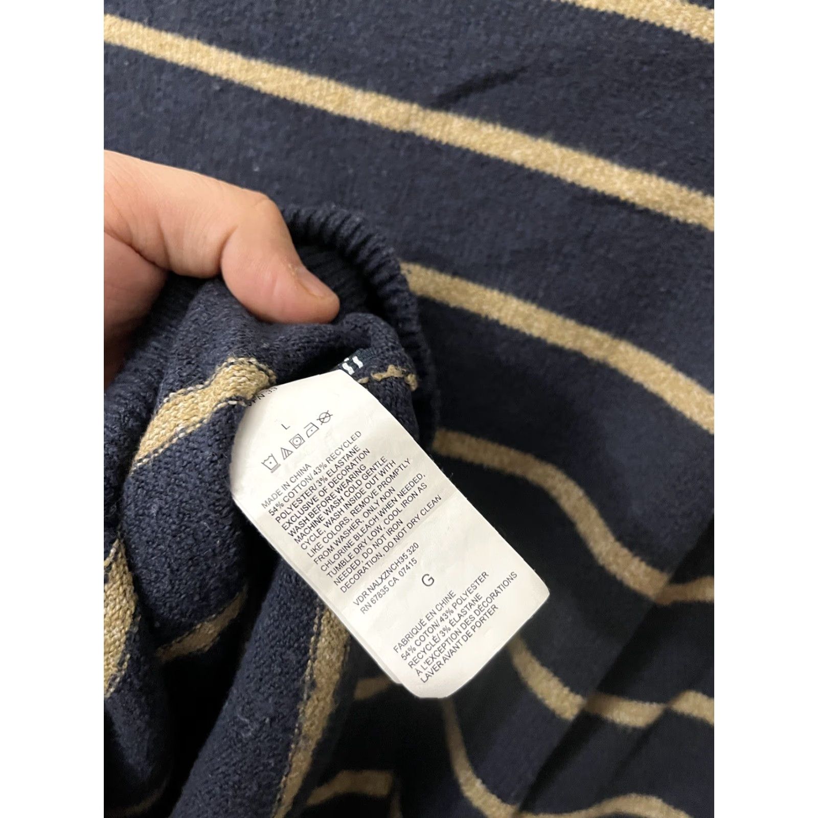 Nautica VINTAGE Nautica Shirt Mens L Navy Beige Striped Logo Crew Neck Cotton Pullover (All Seasons) Mens Size US L / EU 52-54 / 3 - 5 Thumbnail