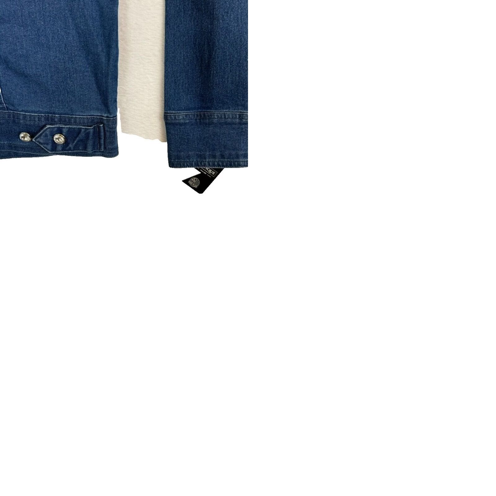 Vintage Fashque Studio Jacket Women's M Denim Blue Lace Stitch Rhinestone Buttons Pockets Sequin Lightweight Casual Size M / US 6-8 / IT 42-44 - 9 Thumbnail