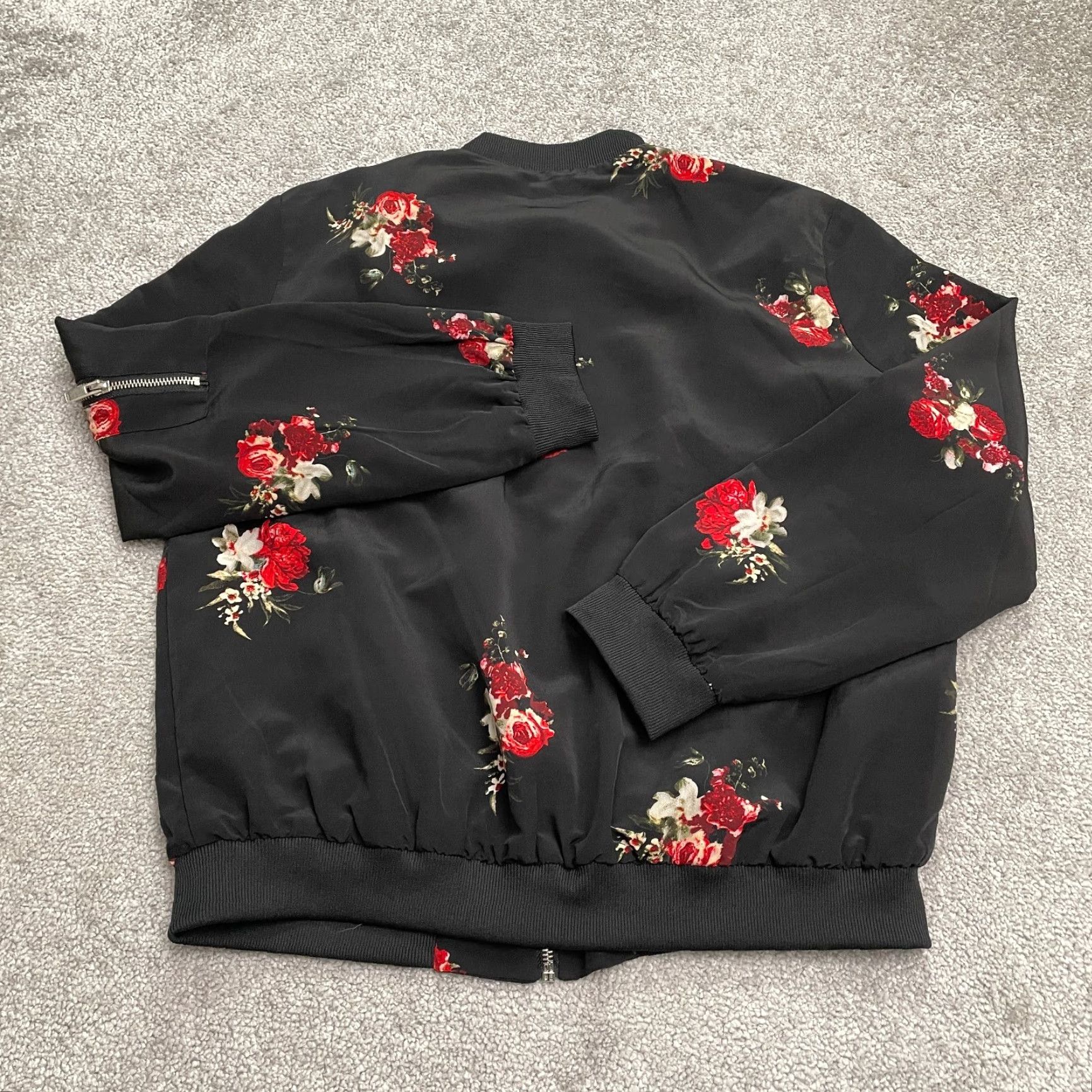 Philosopy Floral Bomber Jacket Women Large Black Full Zip Pockets Casual Outdoor