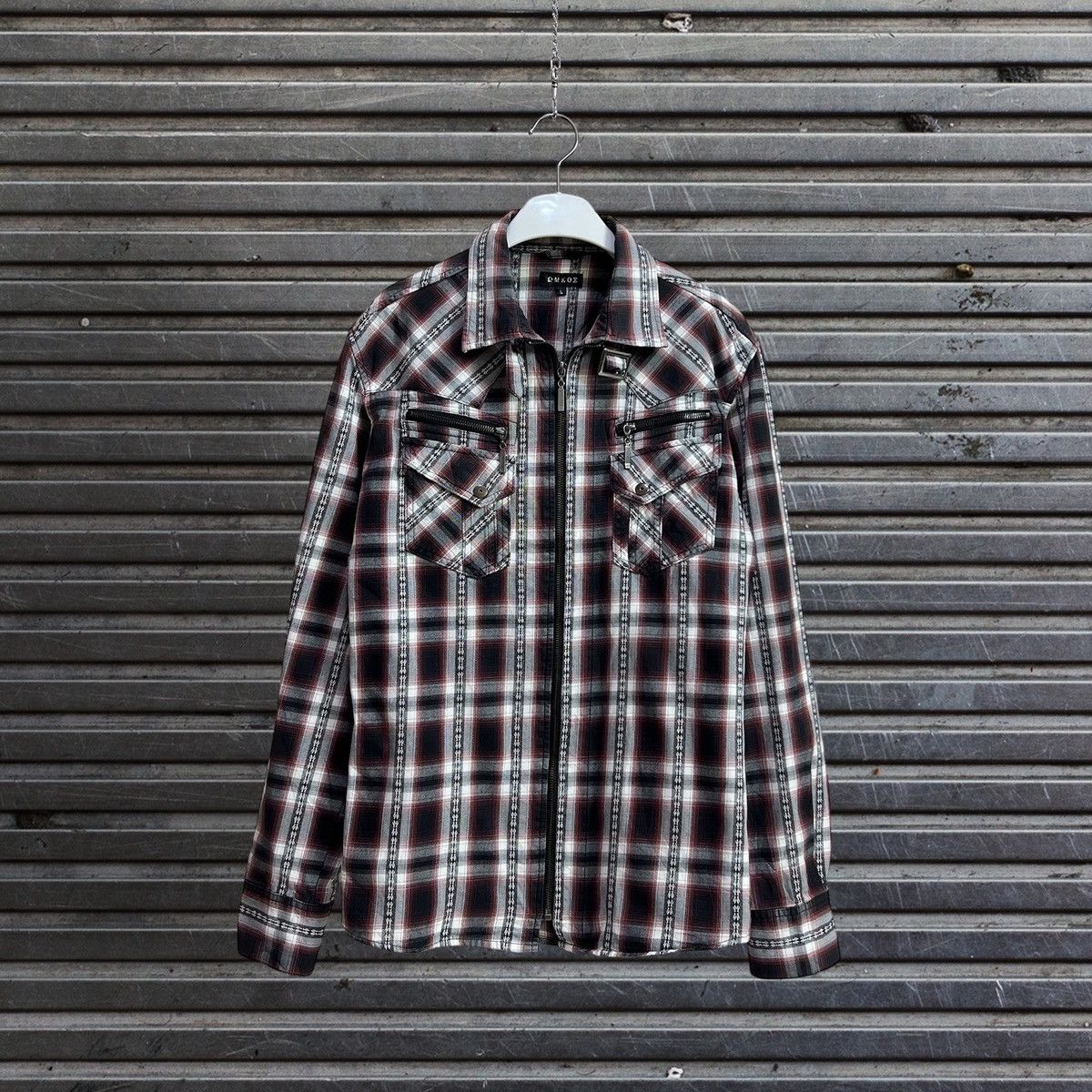 Japanese Brand Omkoe Plaid Jacket Midas Fuga Attic GOA LGB Tornado Vkei Size US L / EU 52-54 / 3 - 1 Thumbnail