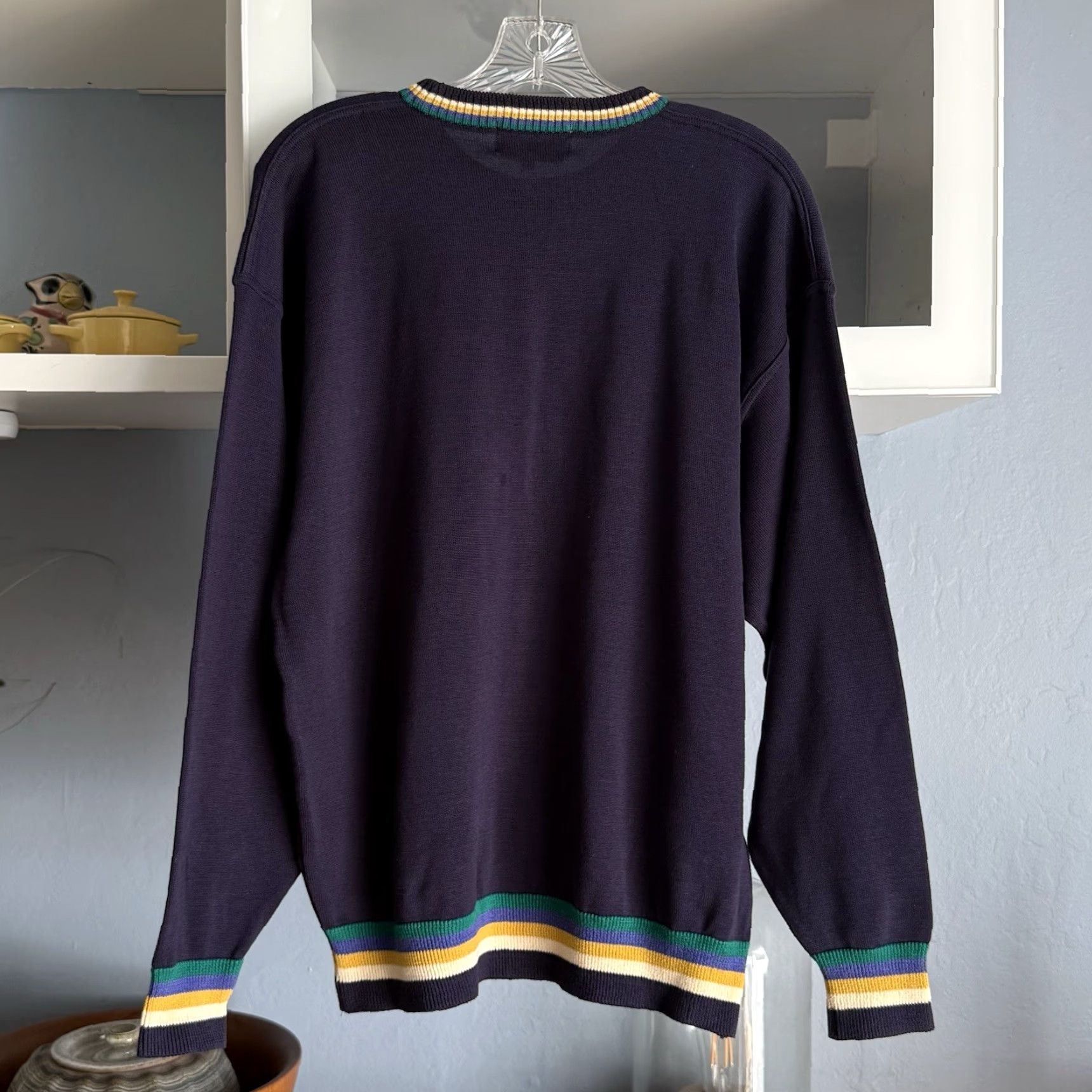 Vintage VINTAGE Jeff Sayre Paris Cotton Sweater Geo Bird Pattern Blue Multi Sz L Size US L / EU 52-54 / 3 - 4 Thumbnail