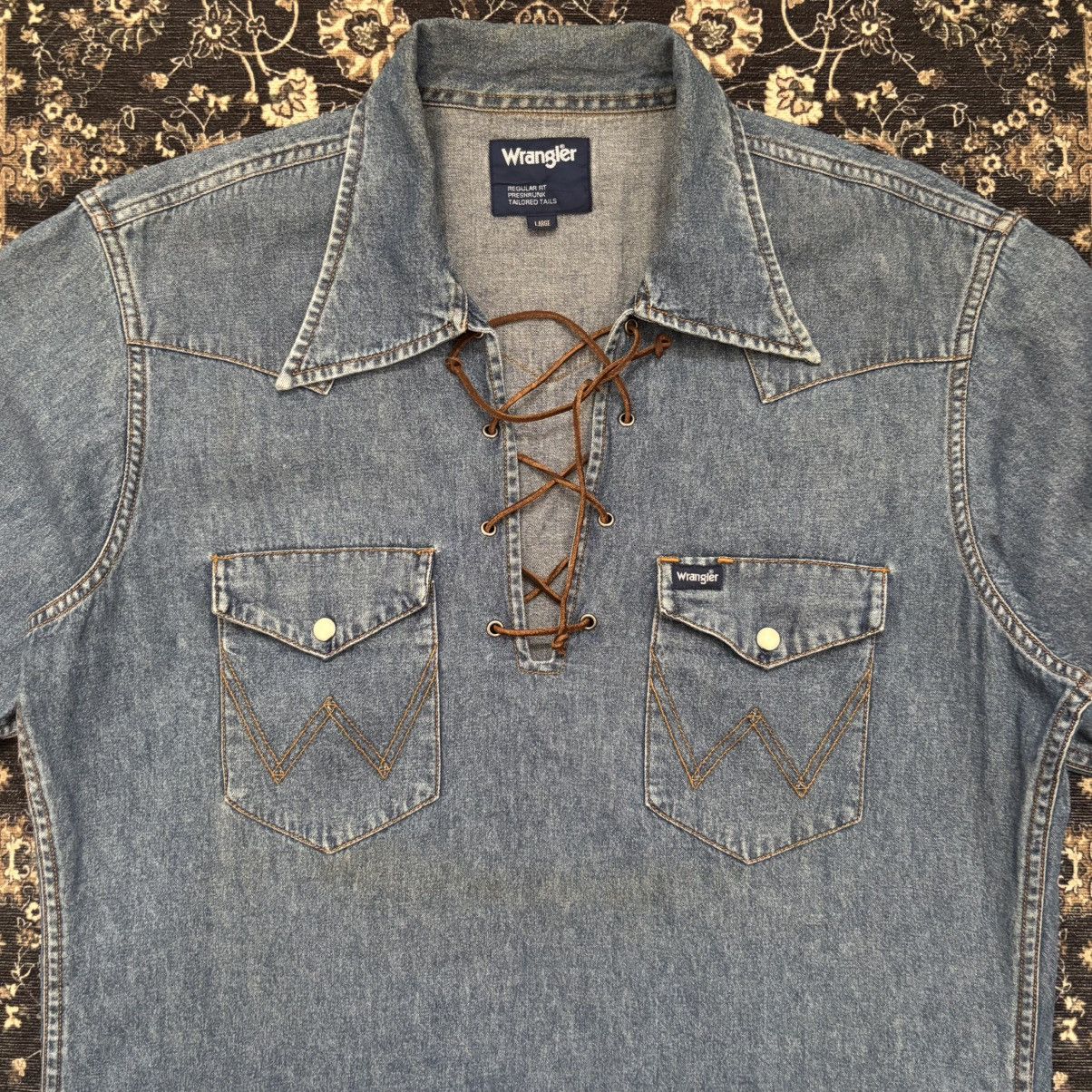 Wrangler 90s Wrangler Western Cowboy Style Laces Up Denim Shirts Size US L / EU 52-54 / 3 - 2 Thumbnail