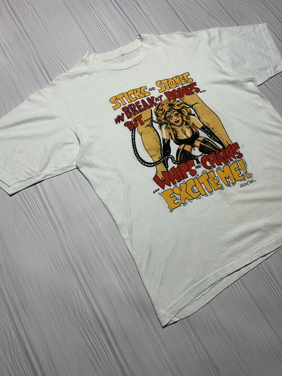Vintage Vintage Adult Sticks and Stones May Break My Bones Sexy Tee Size US L / EU 52-54 / 3 - 3 Thumbnail