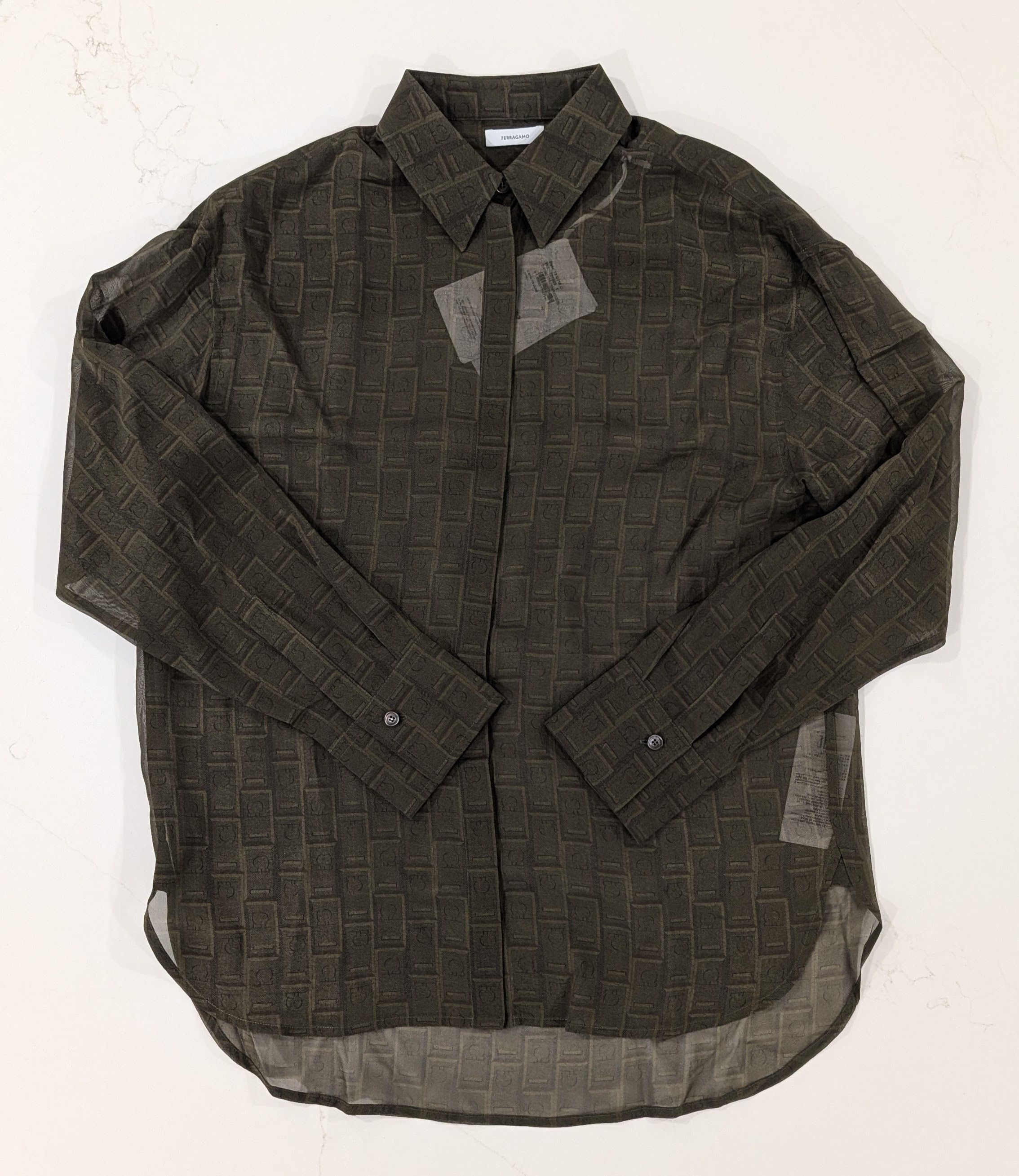 Salvatore Ferragamo FERRAGAMO Sheer Monogram Silk Blouse Size S / US 4 / IT 40 - 1 Thumbnail