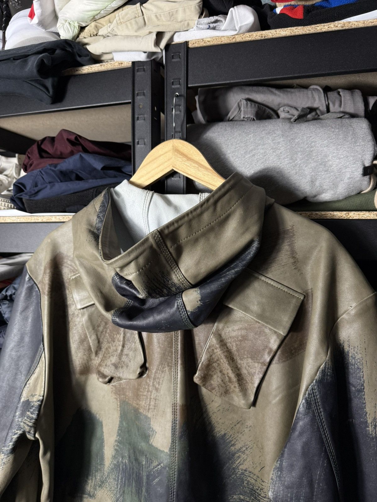 Diesel Diesel Leather Jacket Camo Print Hooded Sheepskin Full Zip Size US XXL / EU 58 / 5 - 10 Thumbnail