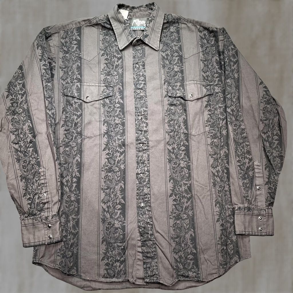 Roper Roper Rodeo Blue Shirt Mens Large Gray Western Stripe Long Sleeve Snap Size US L / EU 52-54 / 3 - 1 Thumbnail