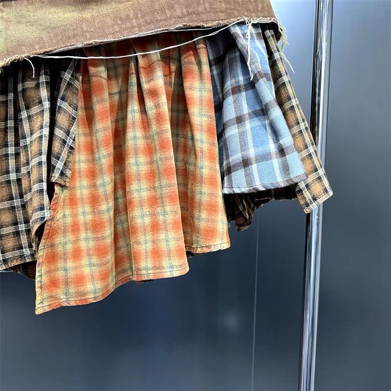 Other Vintage Retro Patchwork Asymmetrical Plaid Mini Skirt Size 28" / US 6 / IT 42 - 8 Thumbnail
