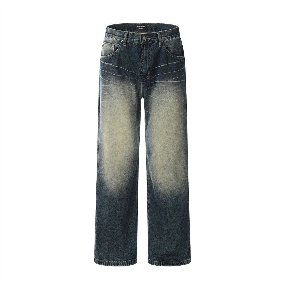 Japanese Brand American retro men's washed distressed loose straight jeans Size US 32 / EU 48 - 1 Thumbnail