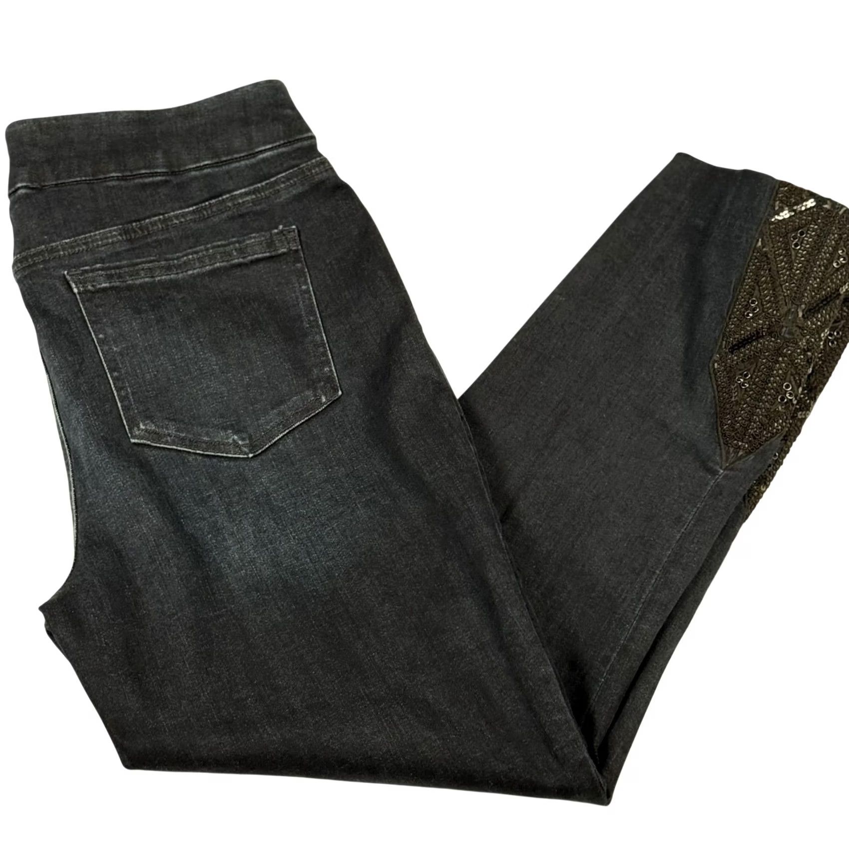 Vintage Chicos Womens Jegging Jeans 8R Dark Wash Sequin Crop Embellished Size 30" / US 8 / IT 44 - 2 Thumbnail