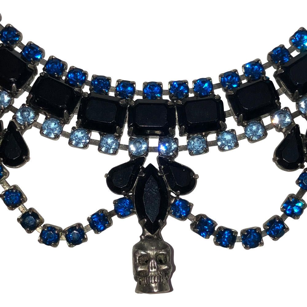Designer Dannijo Swaroski Blue and Black Rhinestone Skull Necklace Size ONE SIZE - 2 Thumbnail