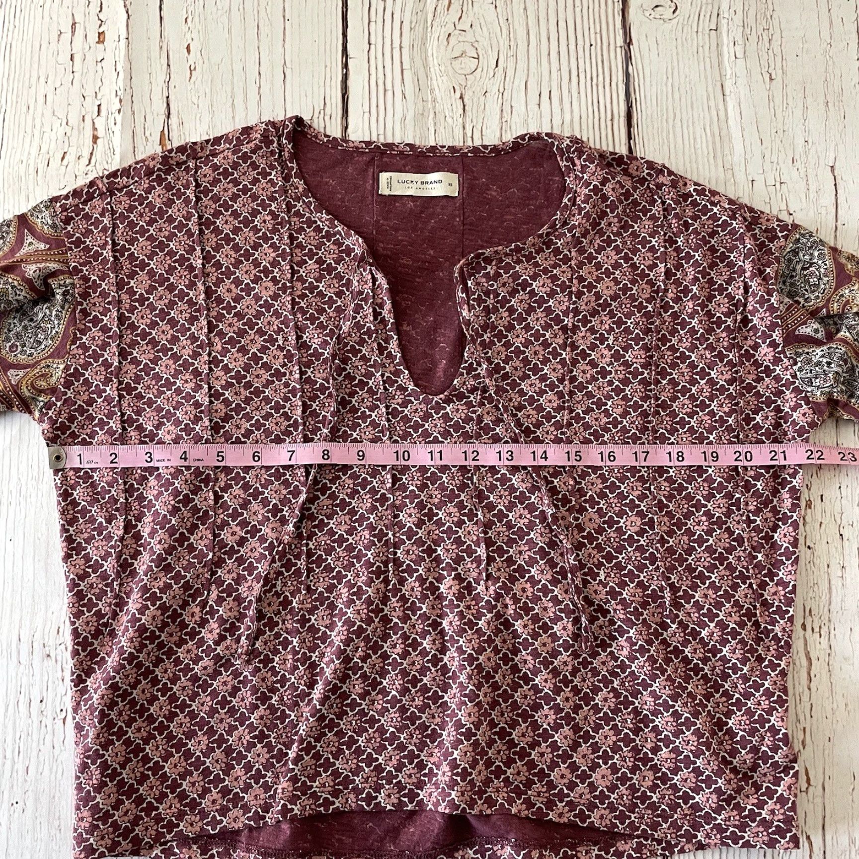 Lucky Brand Lucky Brand Boho Floral Short Sleeve Top Women's XS Red Blouse Floral Womens XS 2000s? Size XS / US 0-2 / IT 36-38 - 3 Thumbnail
