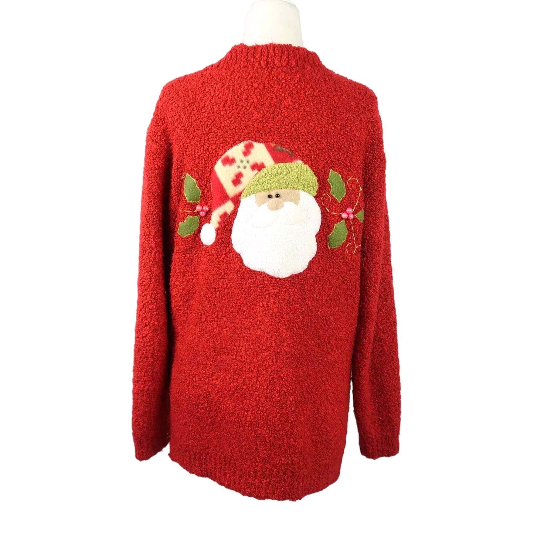 Vintage VINTAGE 90s Cardigan Sweater Red Chenille Knit Snowman Christmas Tree Santa Claus Applique Long Sleeve Women's M Size Size M / US 6-8 / IT 42-44 - 5 Thumbnail