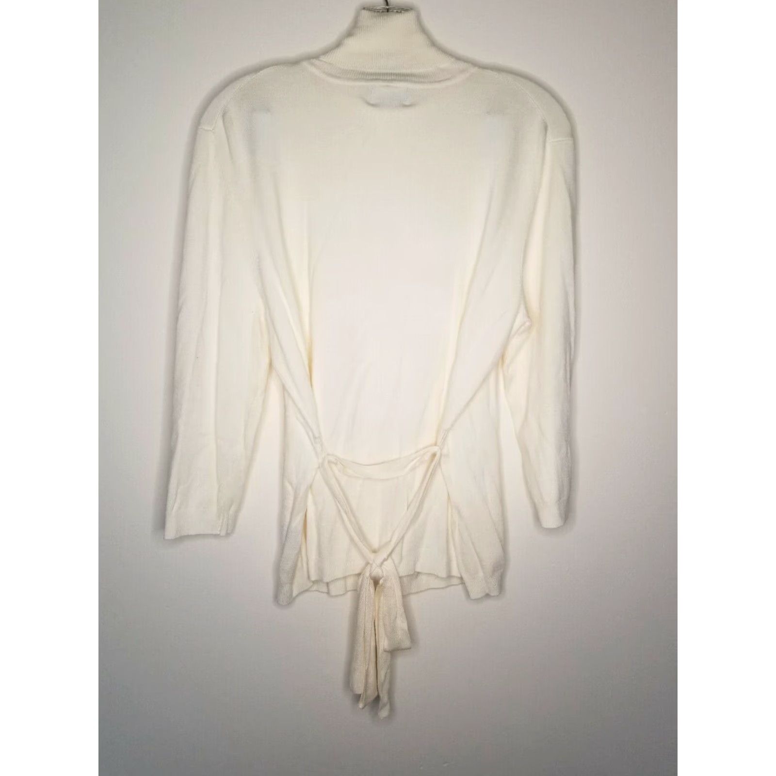 George George Stretch Women's 3/4 Sleeve Belted Turtleneck Top Ivory XL Size XL / US 12-14 / IT 48-50 - 4 Thumbnail