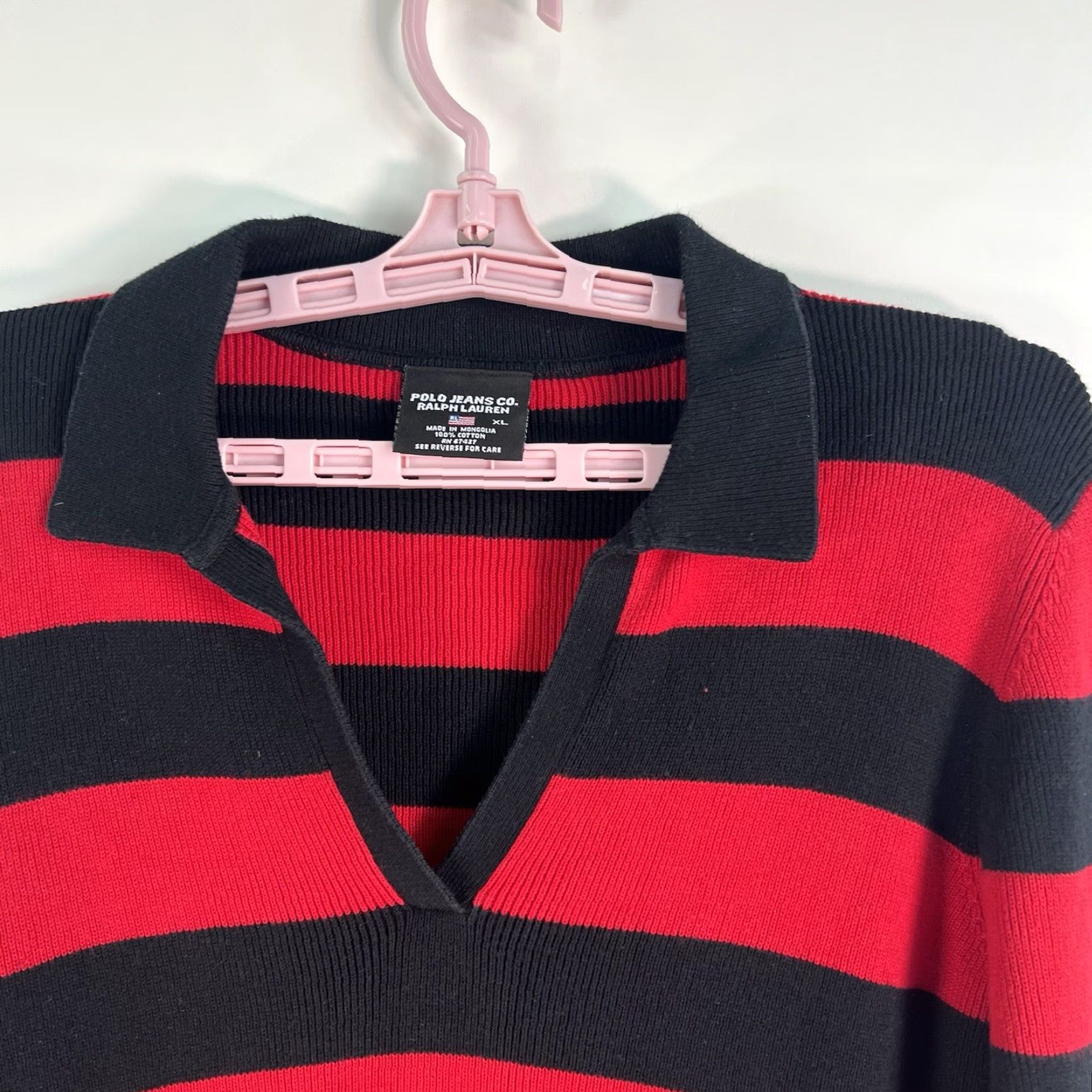 Ralph Lauren VINTAGE Ralph Lauren Polo Jeans Company Striped Sweater Ladies XL Blue Red V-Neck Pullover Knit Shirt Size XL / US 12-14 / IT 48-50 - 2 Thumbnail
