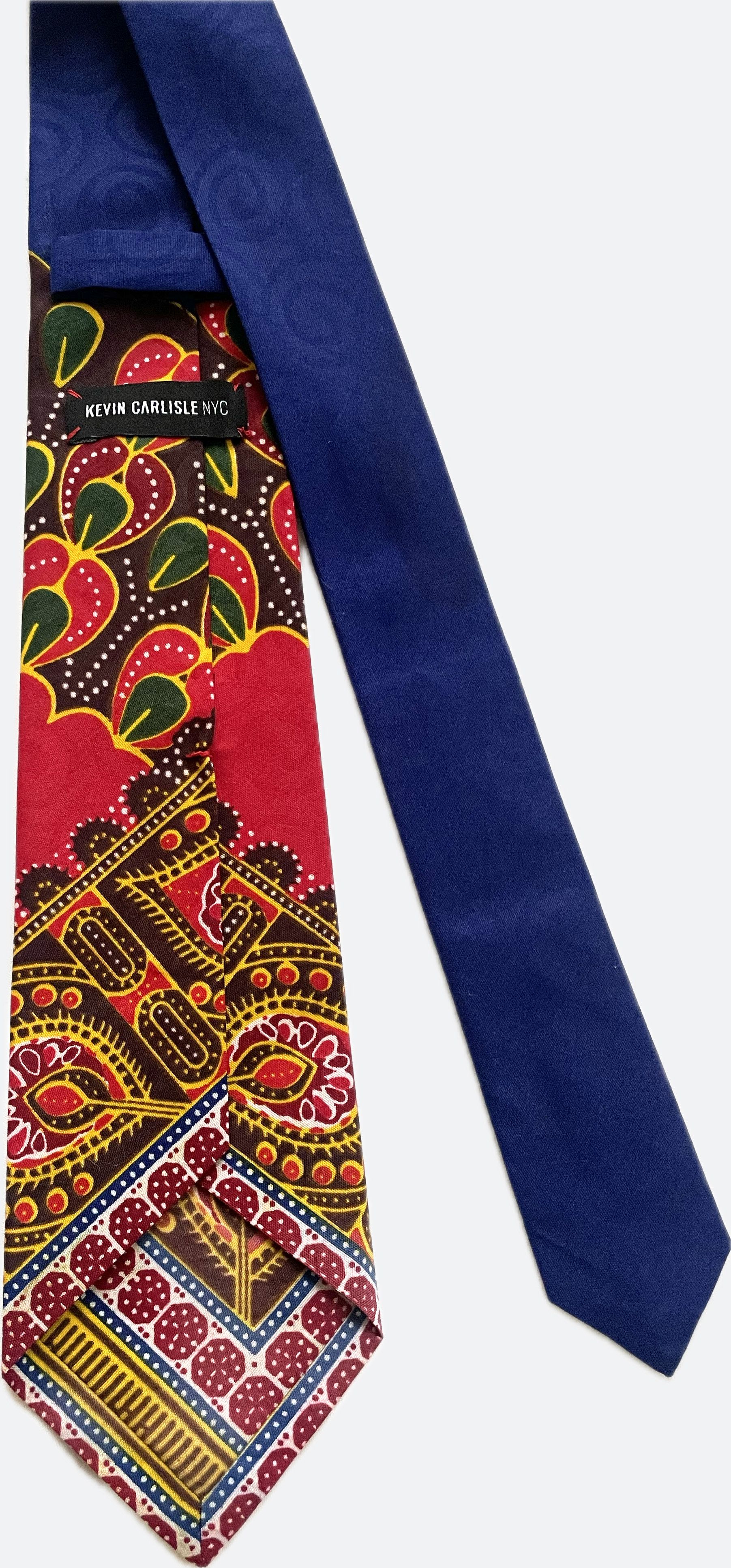 Other Handmade 7-Fold Tie – Red & Blue Ankara Wax Cotton Print(3") Size ONE SIZE - 9 Thumbnail