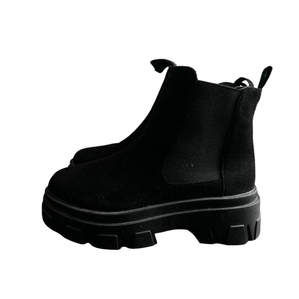 Designer Black Suede Chelsea Platform Boots Size US 6 / IT 36 - 3 Thumbnail