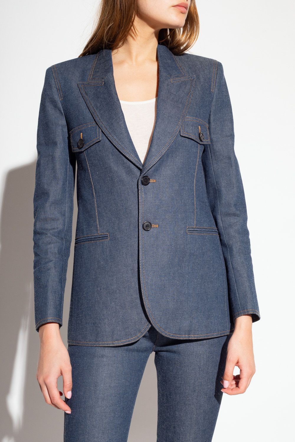 Saint Laurent Paris o1s1wg111024 Single-Breasted Jacket in Denim in Blue Size M / US 6-8 / IT 42-44 - 3 Thumbnail