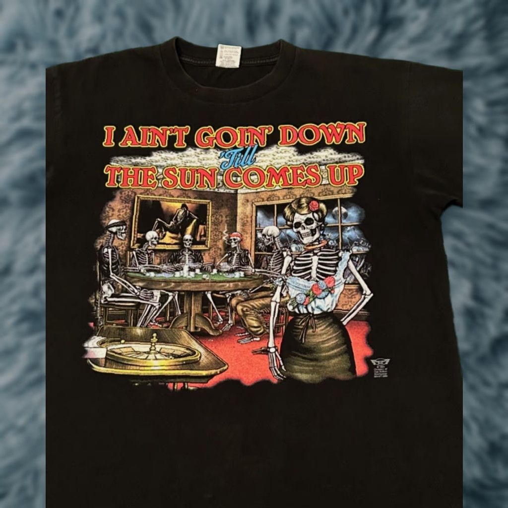 VINTAGE 90s Biker Easy Riders Going Down Till The Sun Comes Up VTG Shirt L Black Men Short Sleeve Skull 1990s Hip Hop