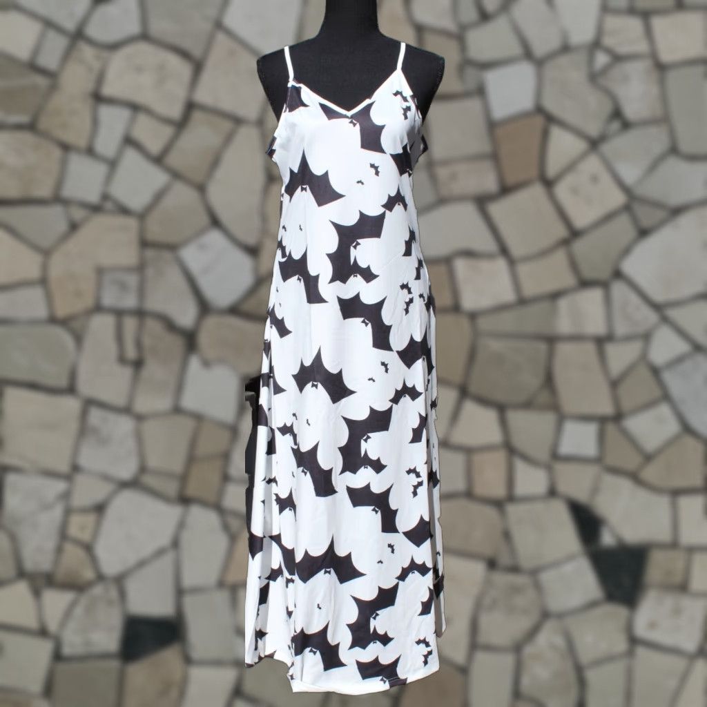 New Womens Black / White Halloween Bat Bats Halloween Dress Costume Medium