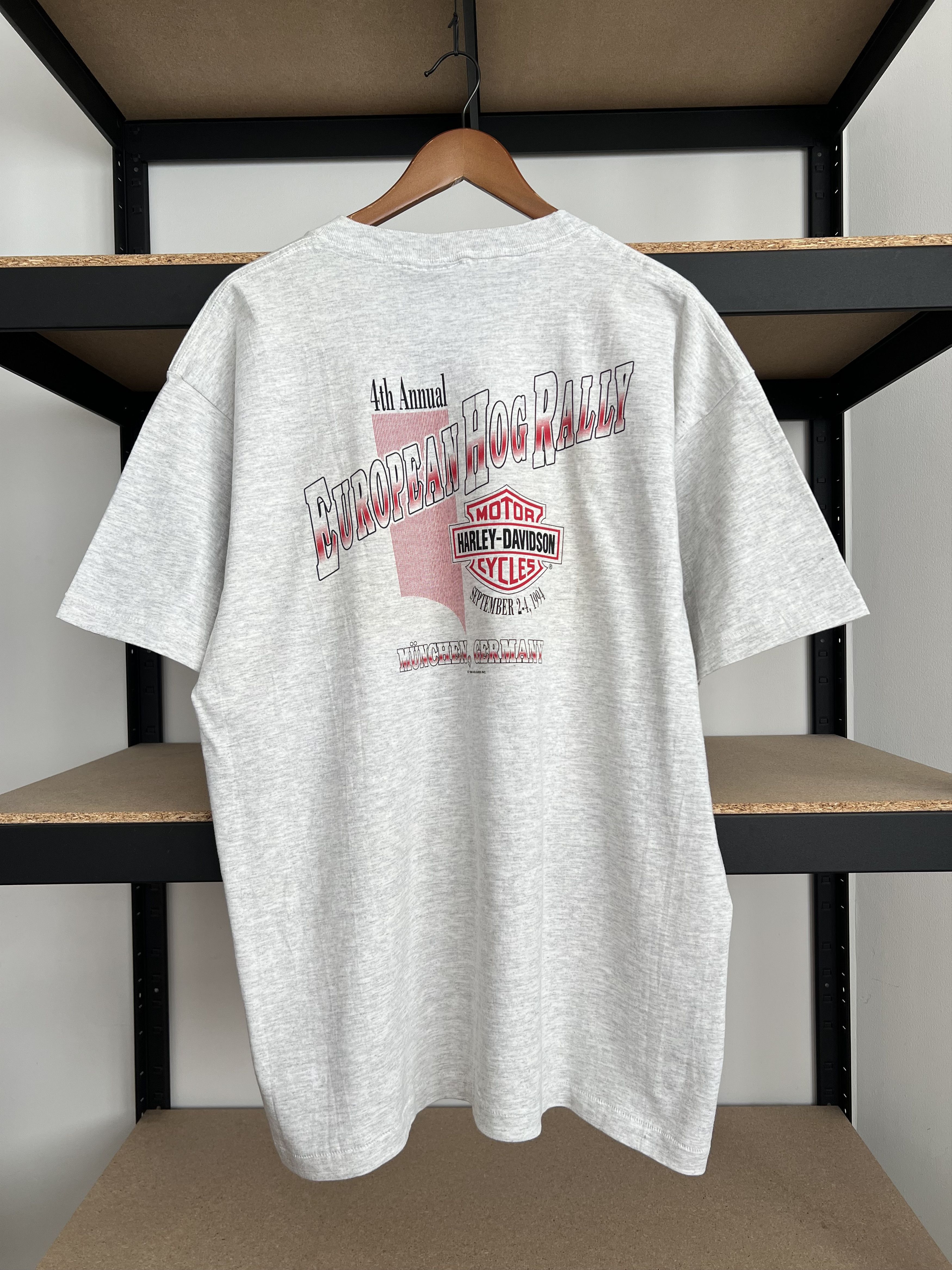 Harley Davidson Vintage 1994 Harley Davidson Hog Rally Eagle Gray T-shirt Size US XL / EU 56 / 4 - 2 Thumbnail