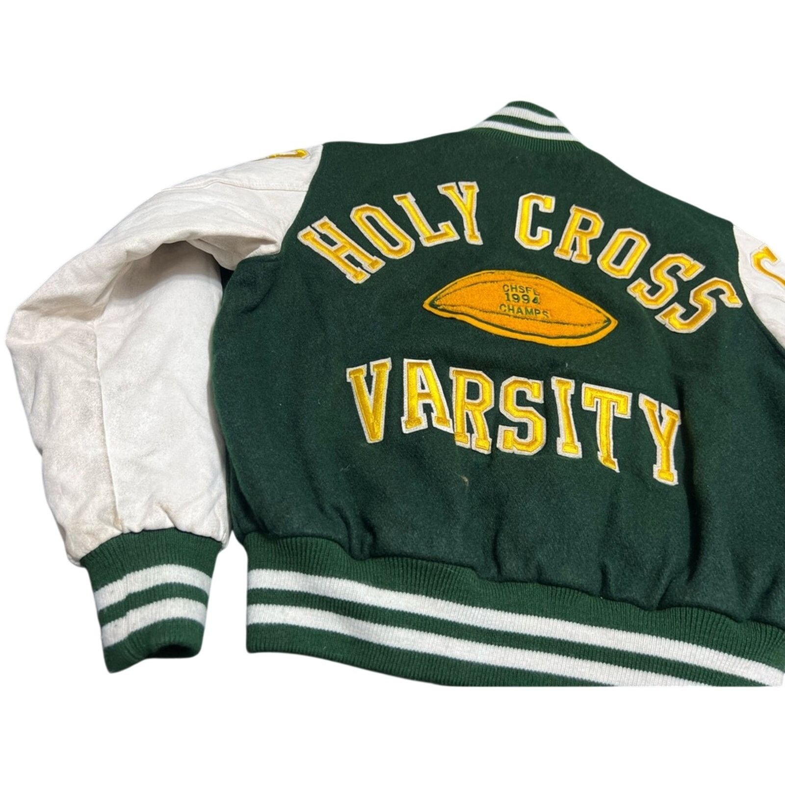 Other 90’s Union Made Holy Cross Football Jacket Leather Wool Size US XL / EU 56 / 4 - 10 Thumbnail