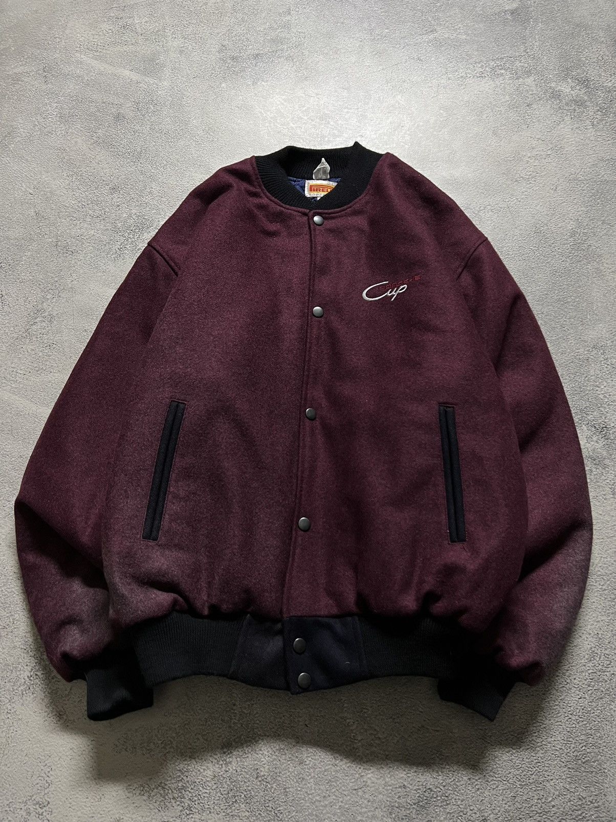 Vintage Y2k Faded Porsche Cup Firelli Wool Bomber Jacket 90s