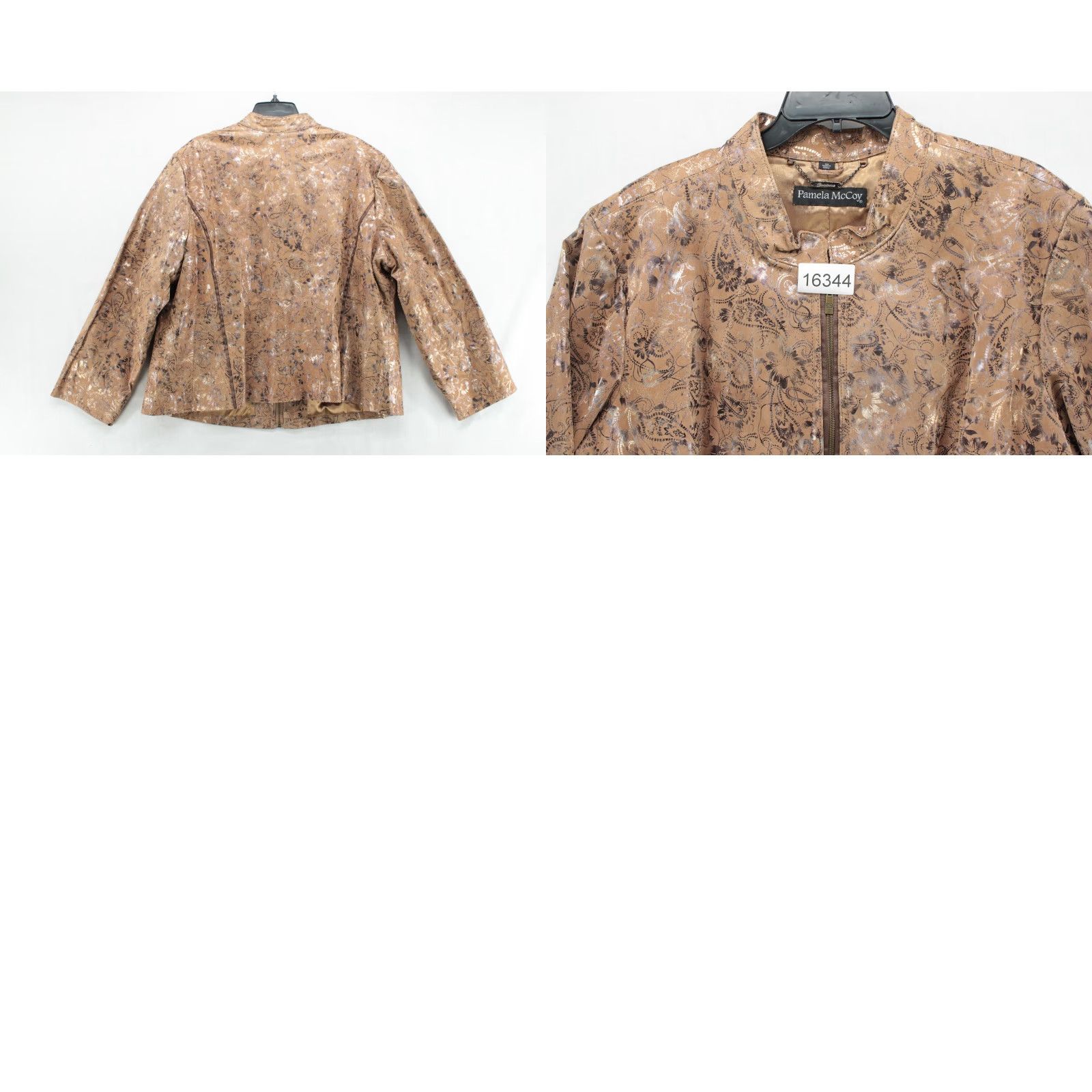 Vintage VINTAGE Pamela McCoy Leather Jacket Coat Women 3X Brown Zip Silver Floral Print Size XXL / US 16-18 / IT 52-54 - 8 Thumbnail