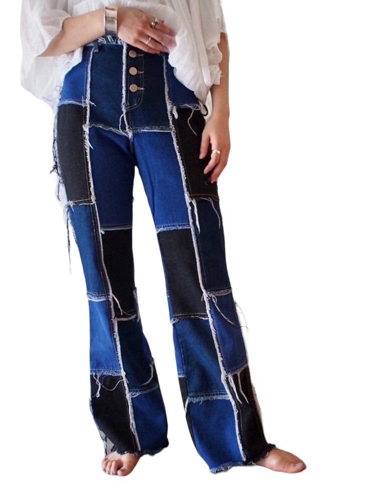 Japanese Brand Japanese Brand Patchwork High Waish Button fly Splied Jeans Size 28" / US 6 / IT 42 - 1 Thumbnail