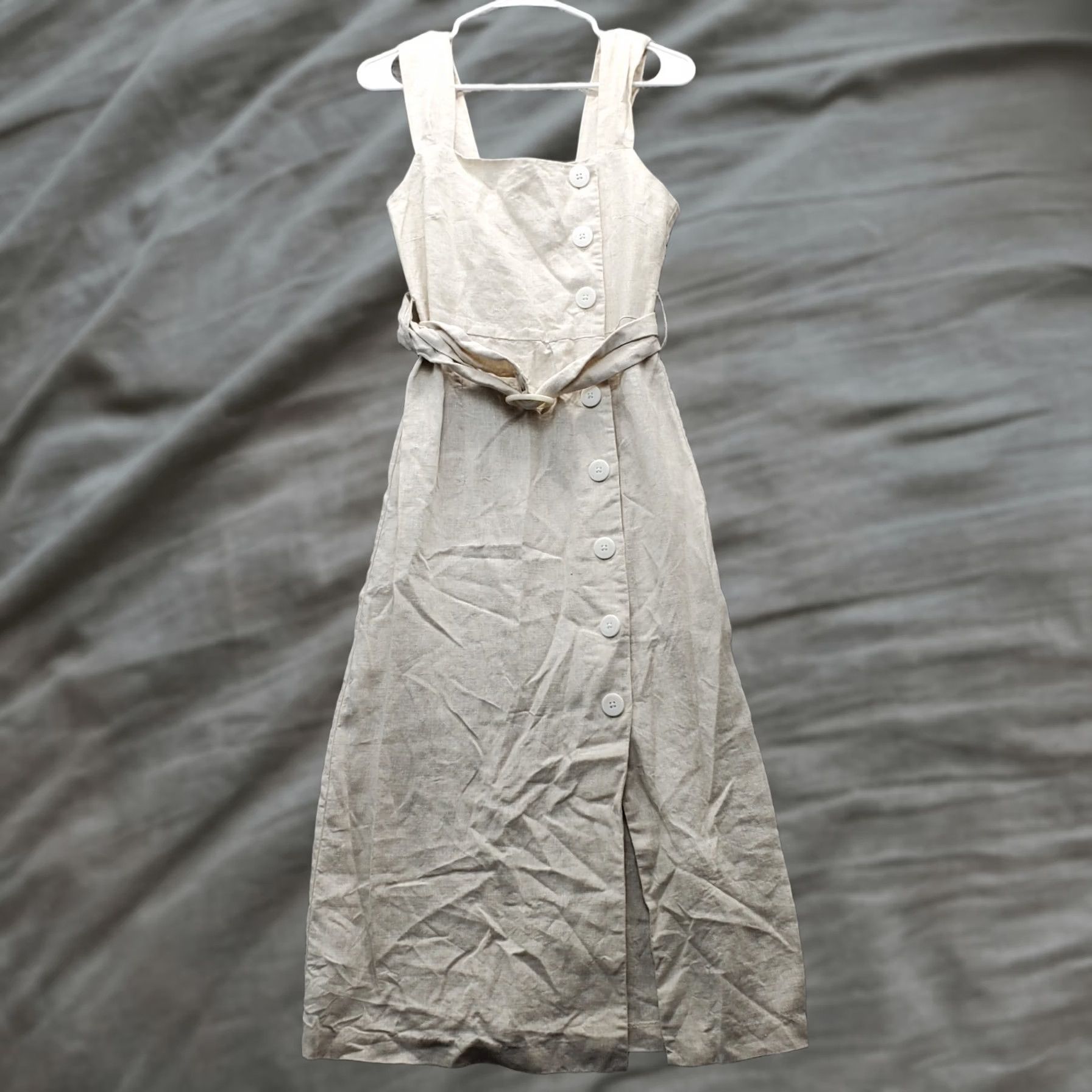 Vintage MNG Casual Maxi Dress Womens Size 2 Tan Waist Belt Button Front Front, Strap, Sleeveless, Square Neck, Long, Casual, 90s? Size XS / US 0-2 / IT 36-38 - 1 Thumbnail