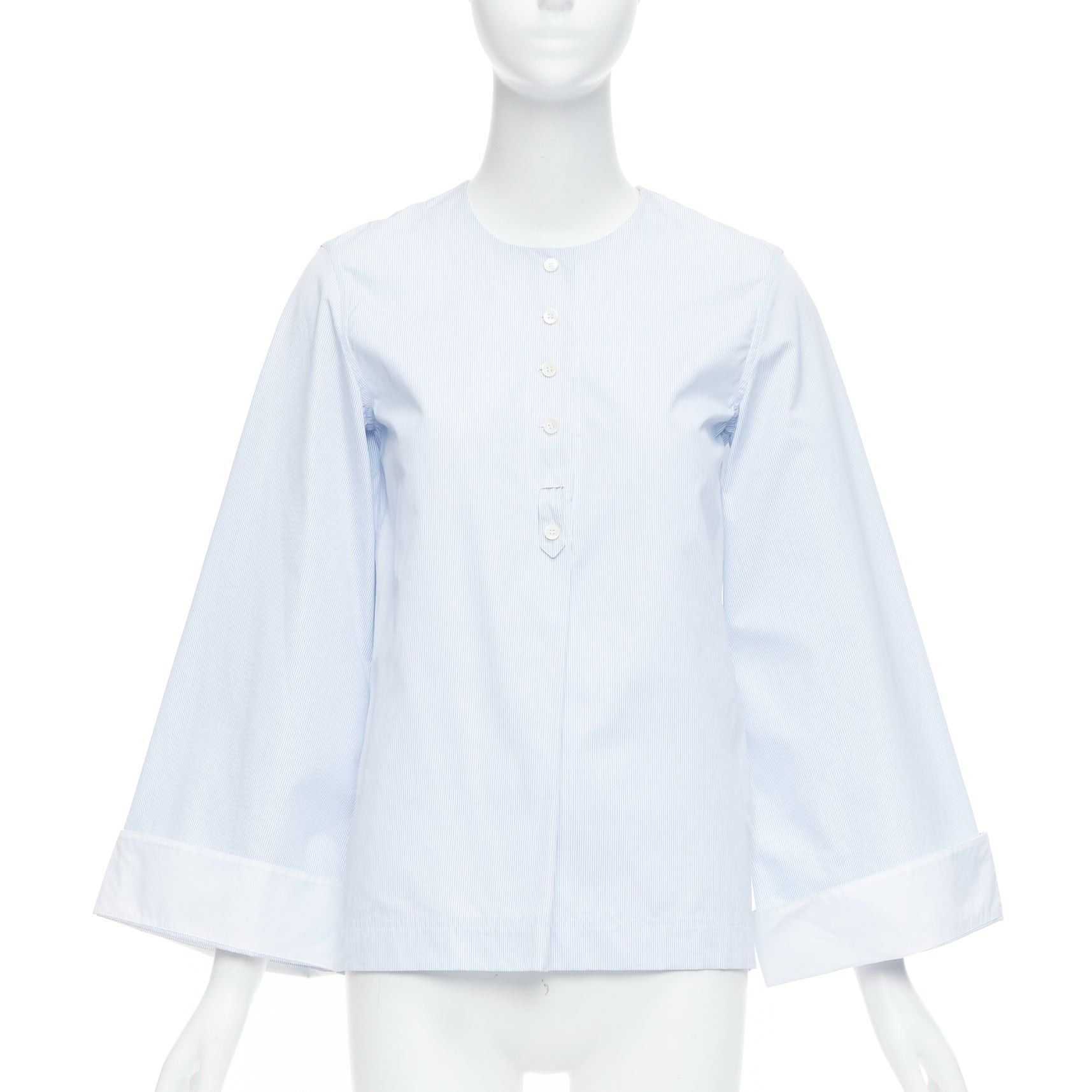 Celine OLD CELINE Phoebe Philo blue pinstripe flare cuffed shirt top FR34 XS Size XS / US 0-2 / IT 36-38 - 1 Thumbnail