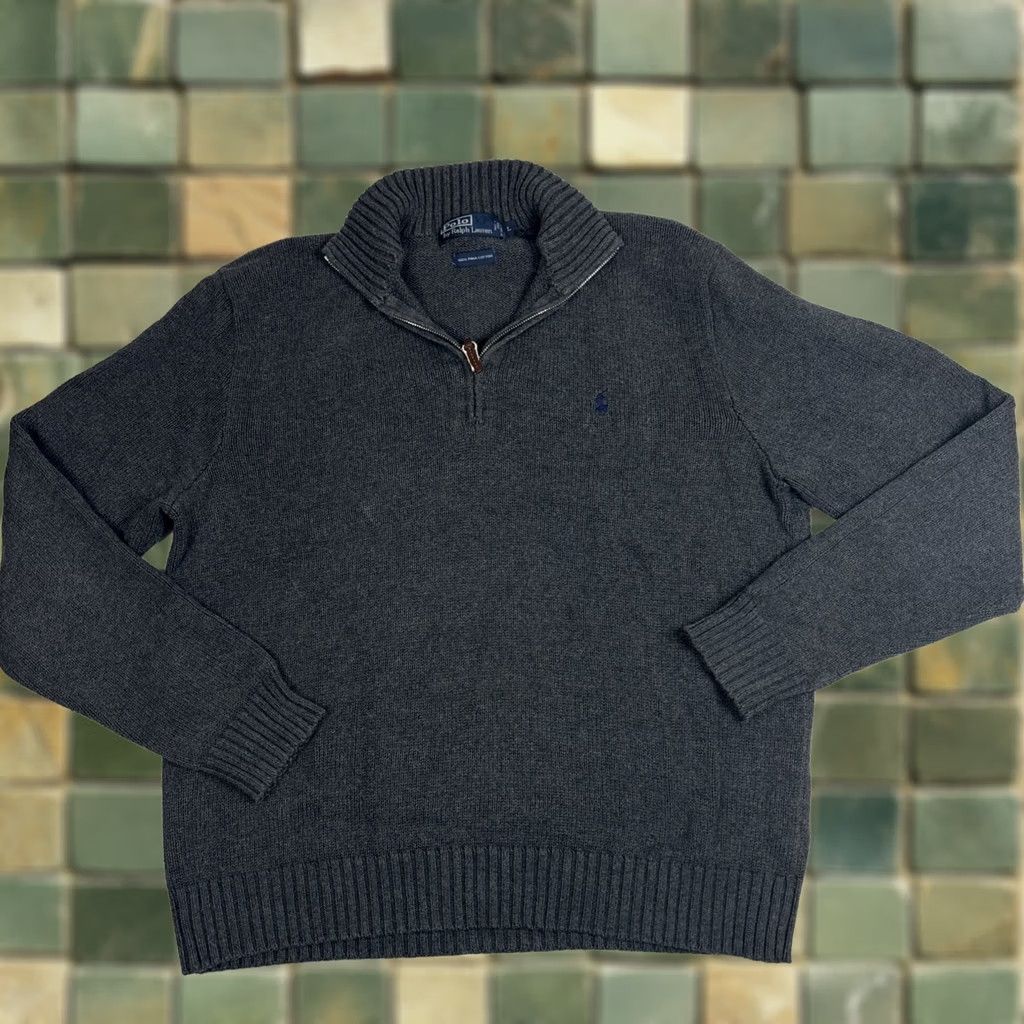 Ralph Lauren Ralph Lauren Polo 1/4 Zip Sweater Men XL Gray Pima Cotton Regular Size Size US XL / EU 56 / 4 - 1 Thumbnail